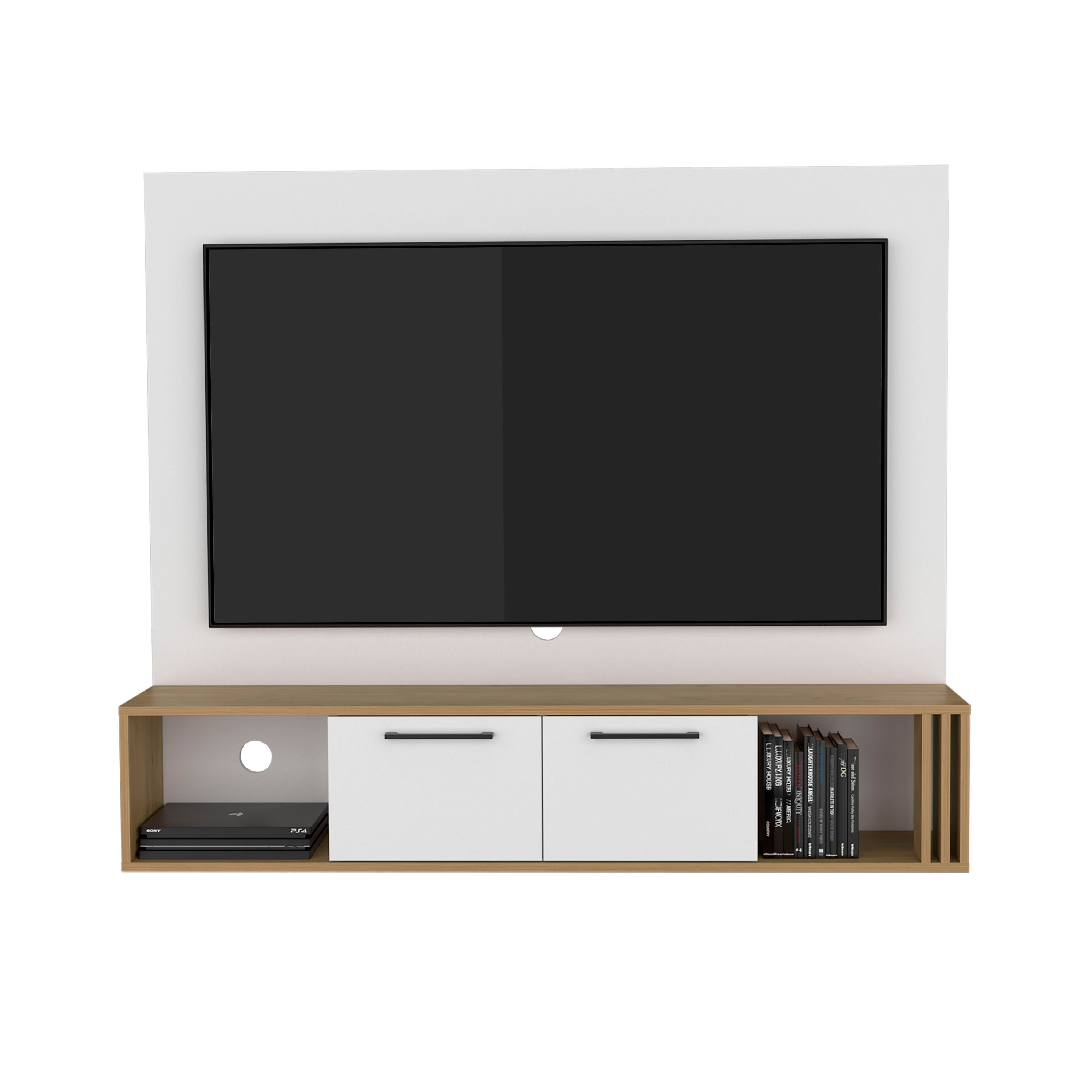Nuremberg Entertainment Center, 2 Doors, 4 Shelves, White/Natural Oak - Luciddepo
