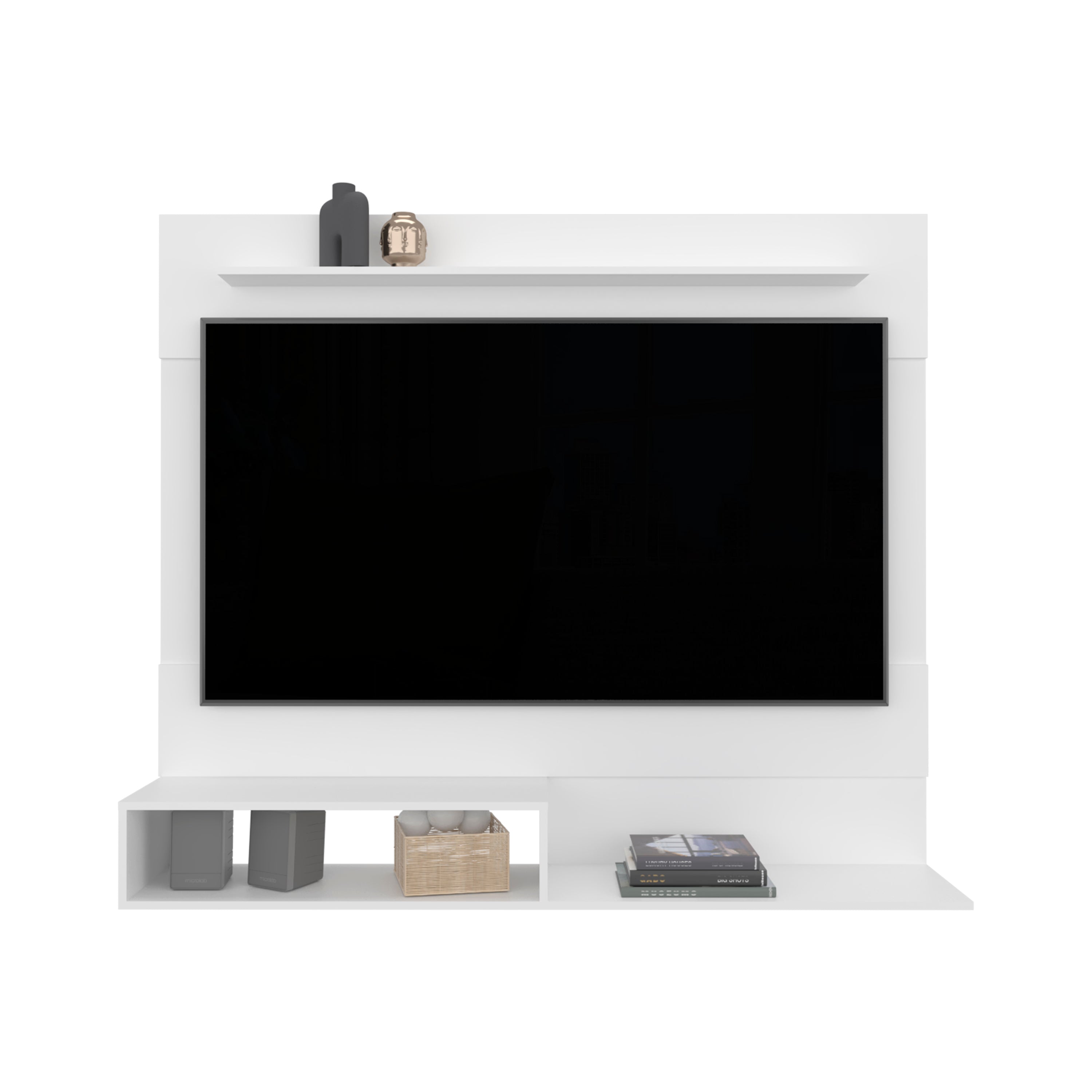 Baden Floating Entertainment Center for TV´s up 55", Space For TV, One Superior Shelf, Two Shelves, White - Luciddepo