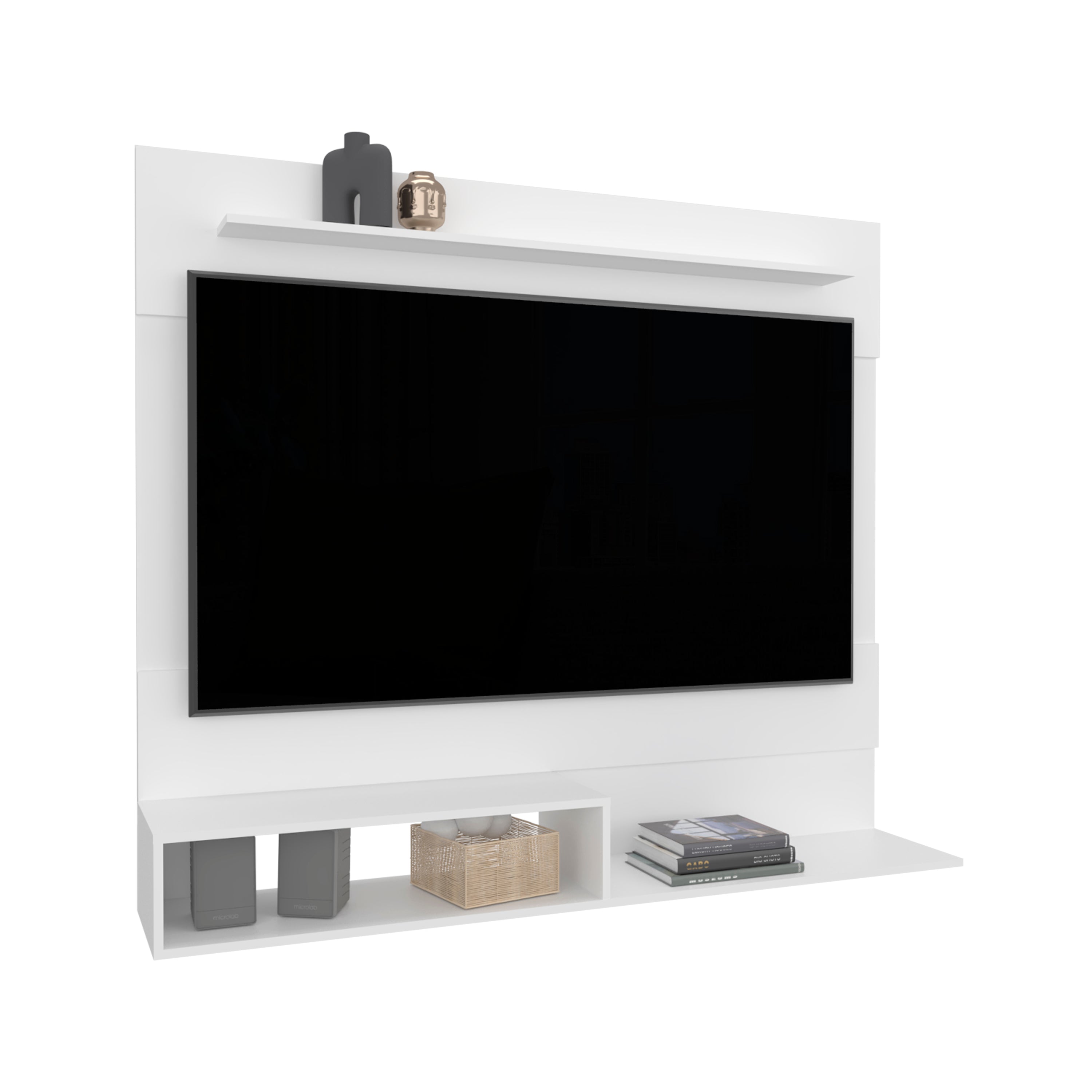 Baden Floating Entertainment Center for TV´s up 55", Space For TV, One Superior Shelf, Two Shelves, White - Luciddepo