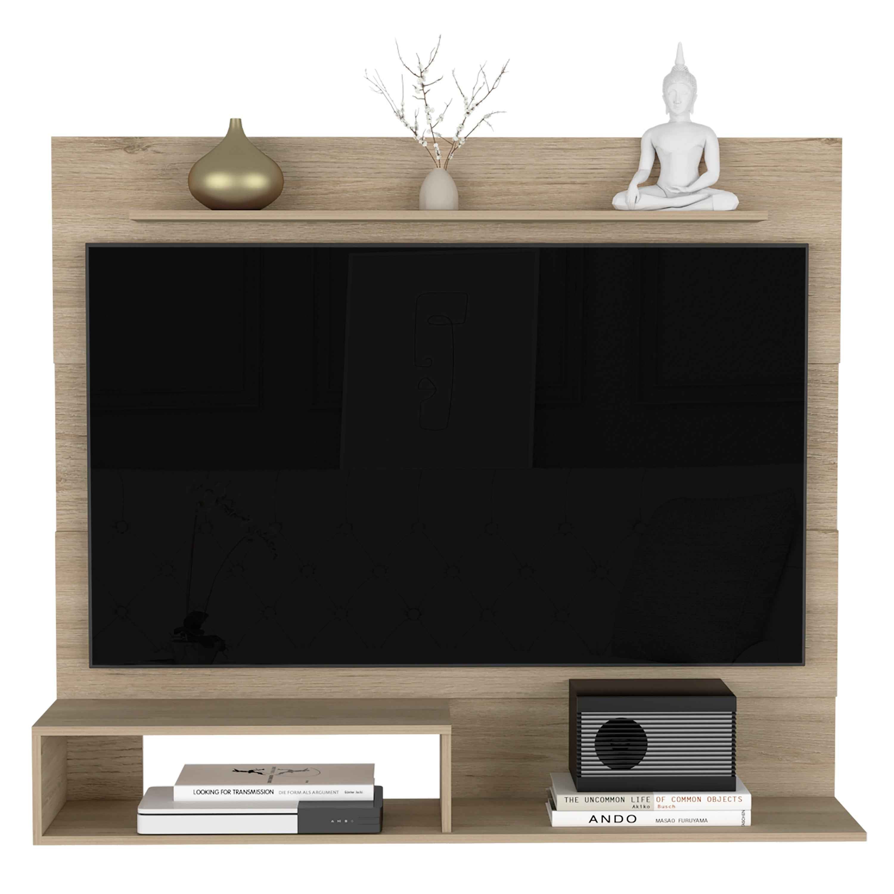 Baden Floating Entertainment Center for TV´s up 55", Space For TV, One Superior Shelf, Two Shelves, Light Pine