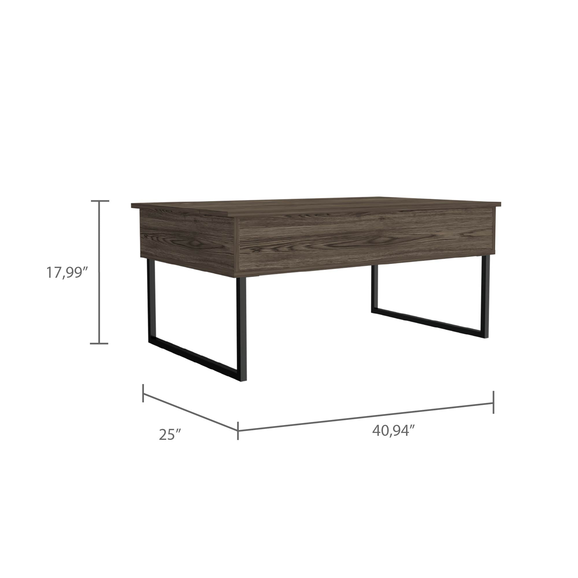 Viena Lift Top Coffee Table, Flexible Shelf, Two Legs , Dark Walnut - Luciddepo