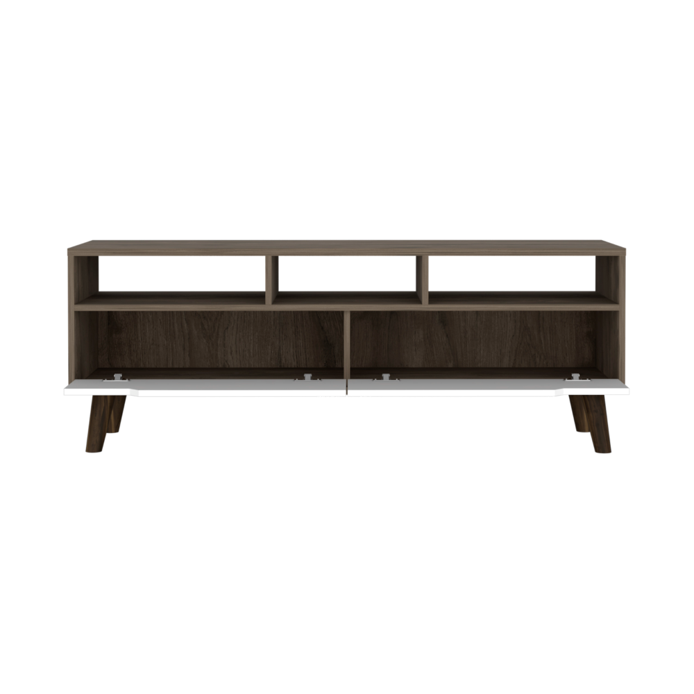 Kobe Tv Stand for TV´s up 52", Three Open Shelves, Two Flexible Drawers, Dark Walnut / White - Luciddepo