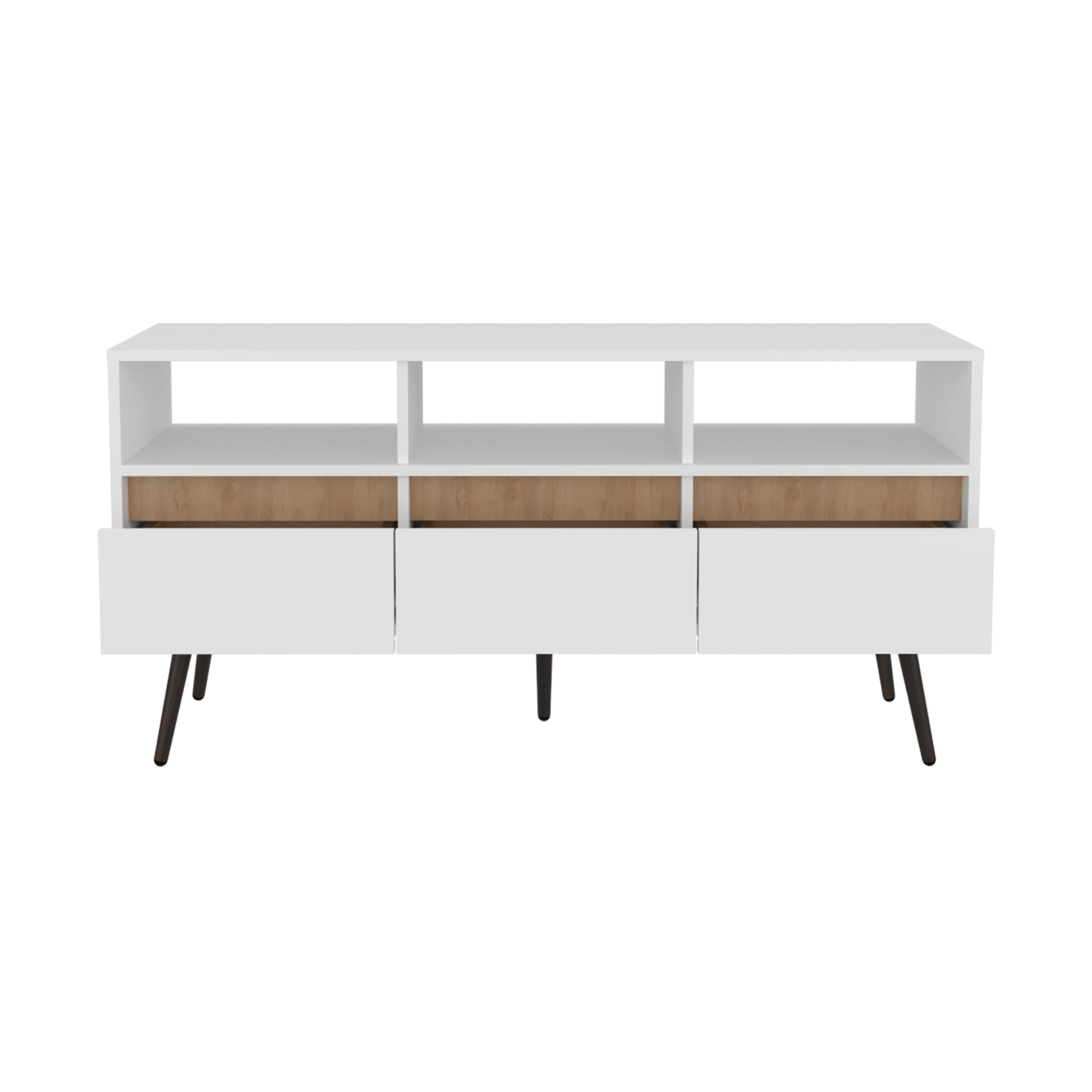 Barrow TV Stand, 3 Drawers, 3 Shelves, White / Natural Oak - Luciddepo