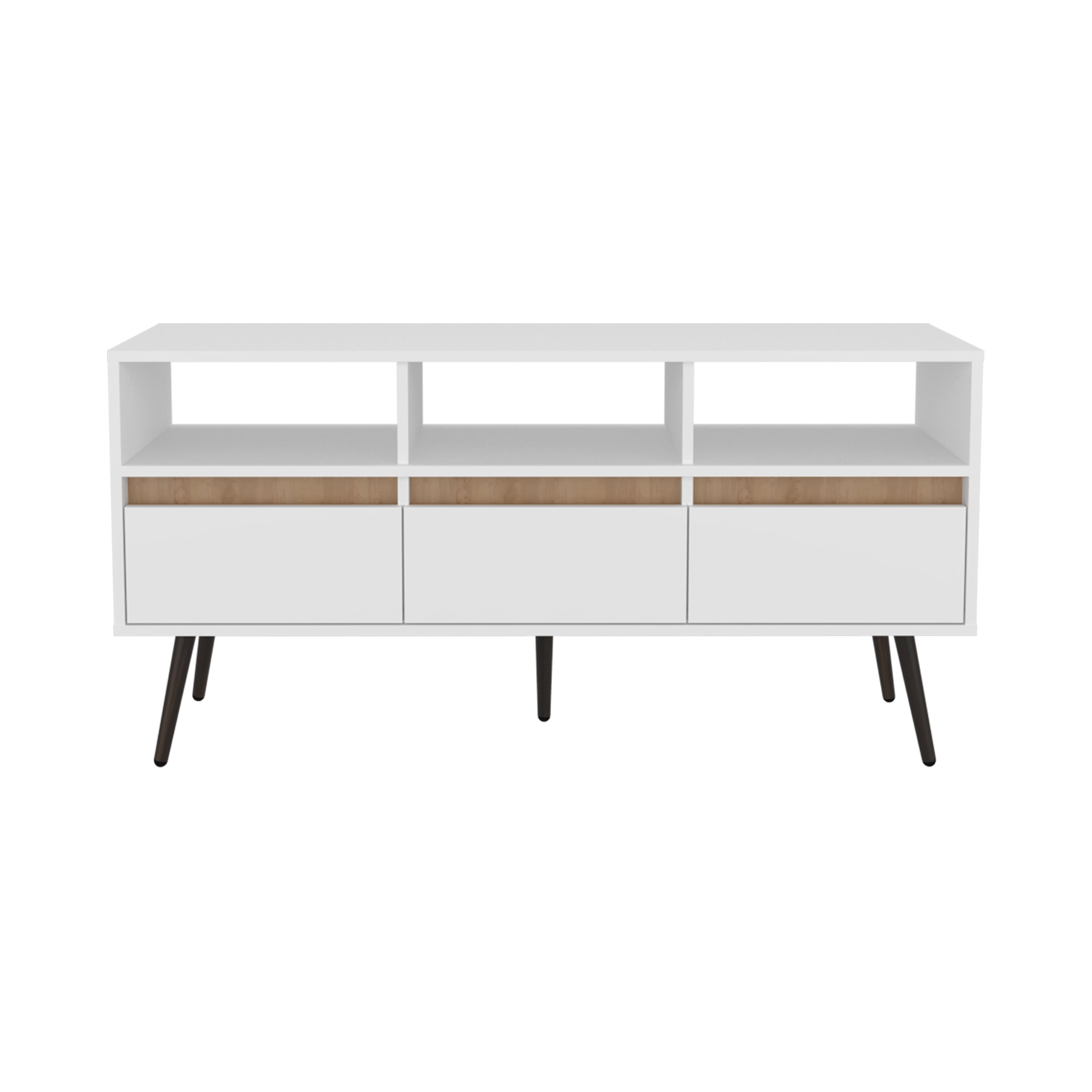 Barrow TV Stand, 3 Drawers, 3 Shelves, White / Natural Oak - Luciddepo