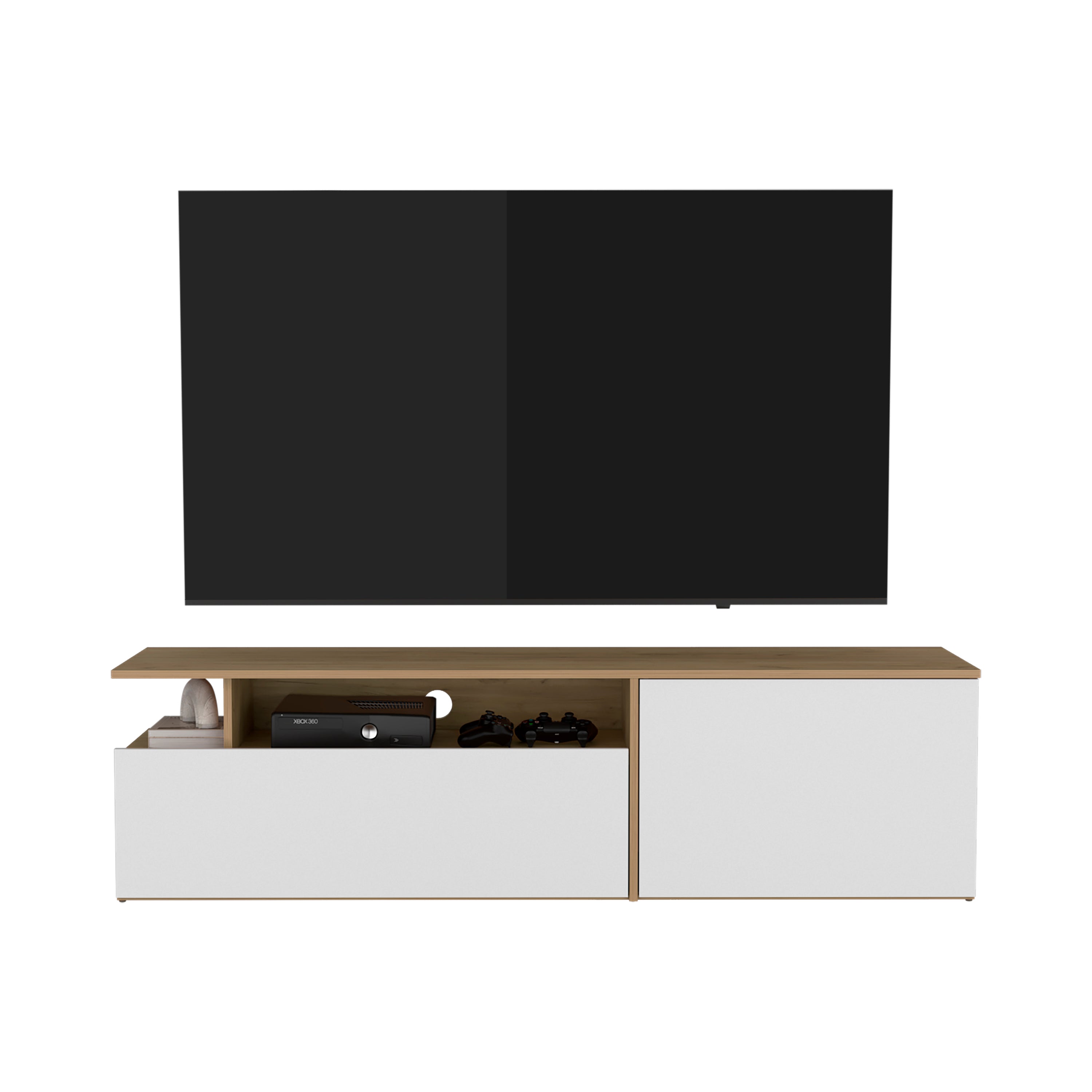 Virgil Tv Stand 60" TV Capacity, Natural Oak  /  White - Luciddepo