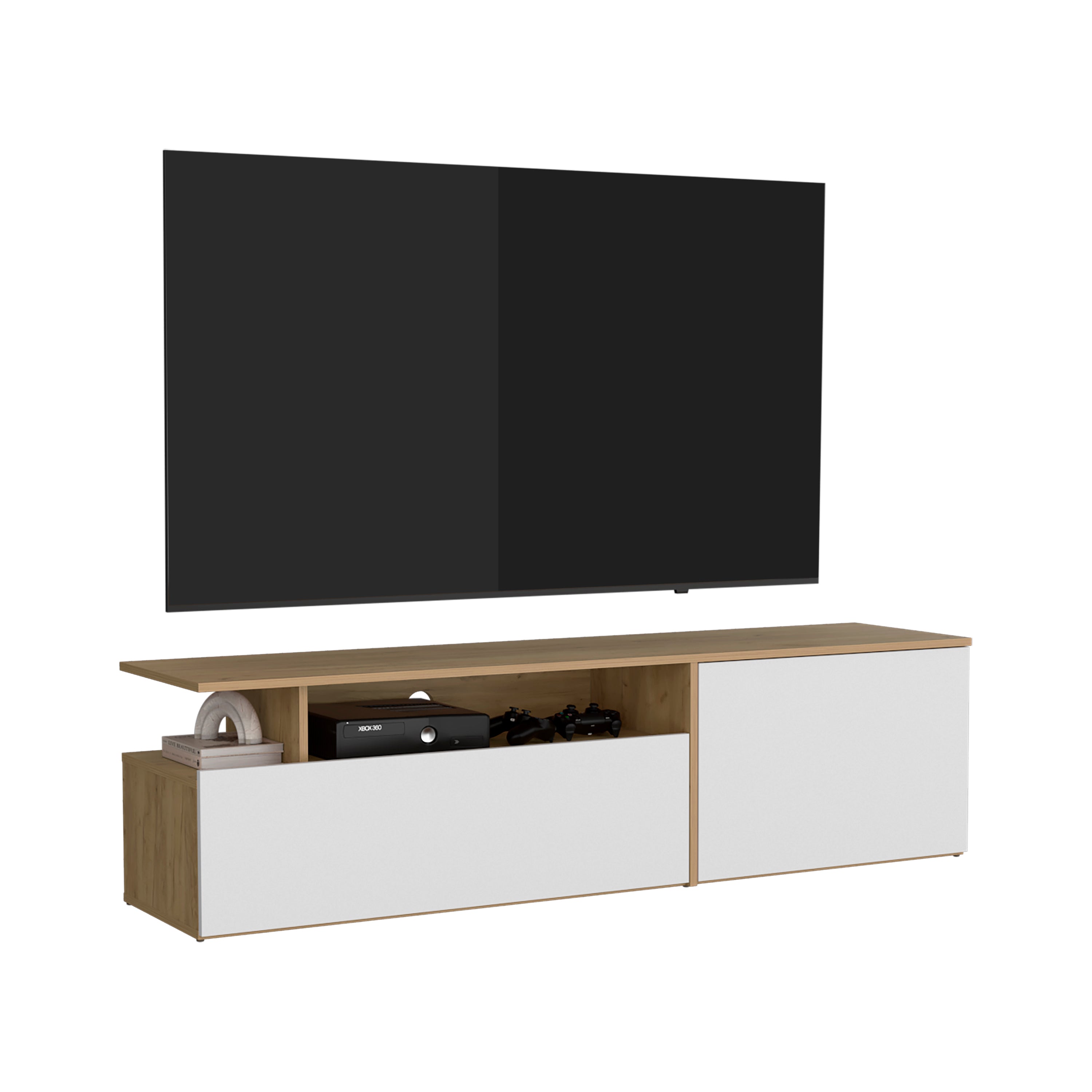 Virgil Tv Stand 60" TV Capacity, Natural Oak  /  White - Luciddepo