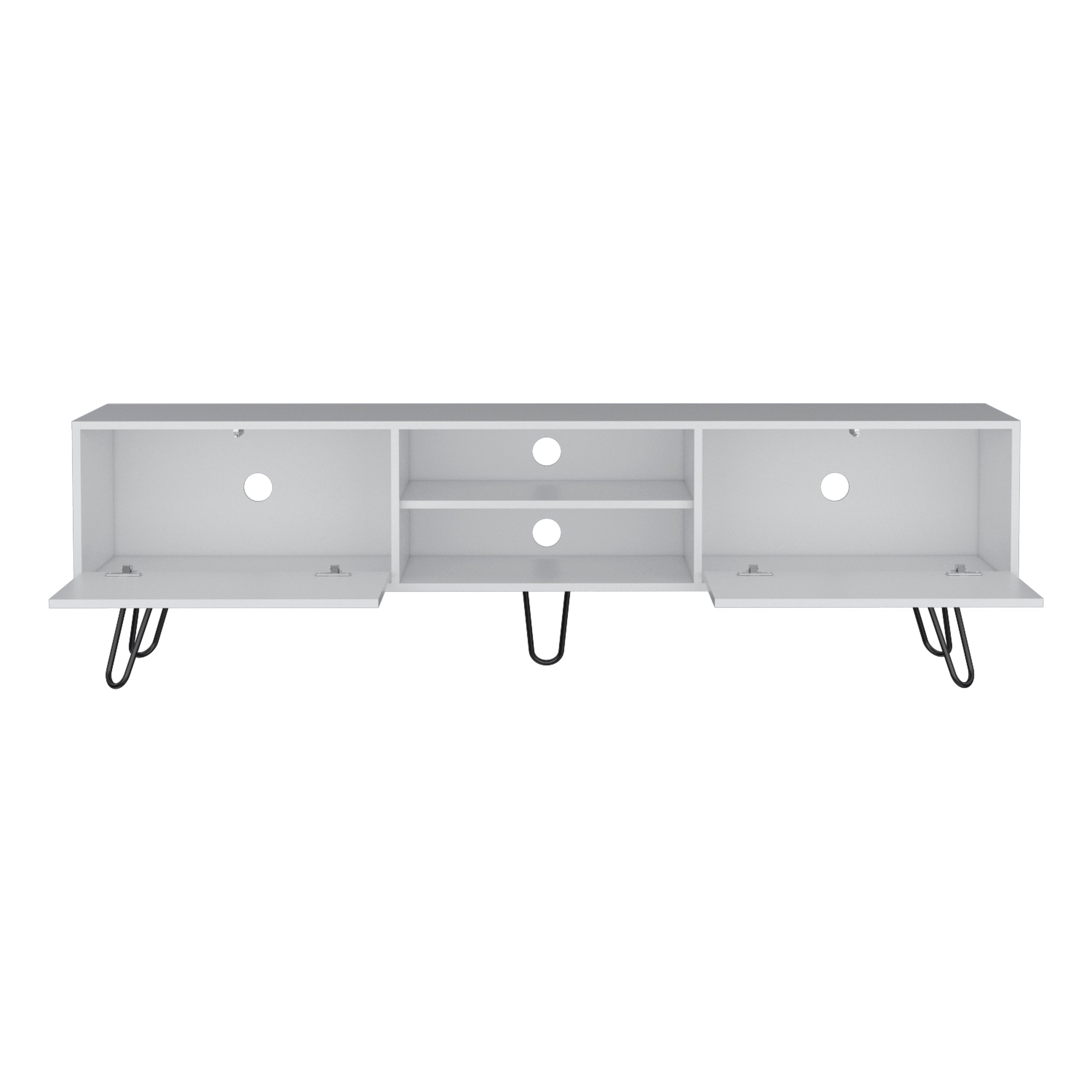 Waco TV Rack, Hairpin Stand with Spacious Storage and Cable Management Holes, White - Luciddepo