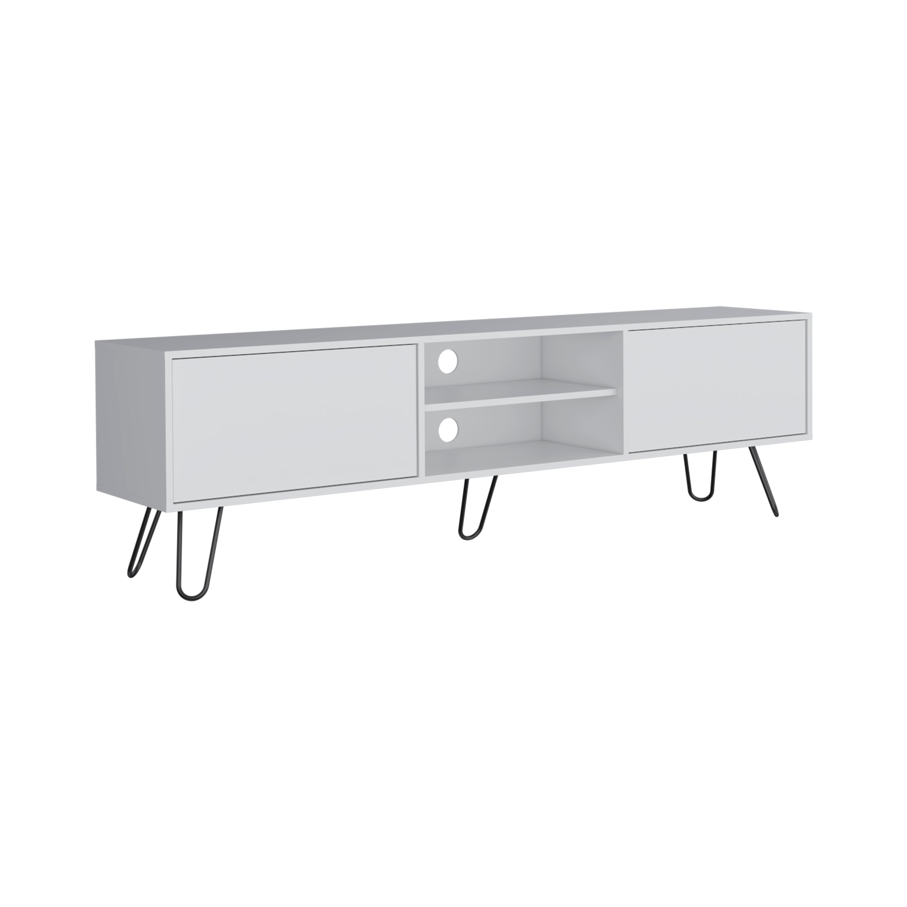 Waco TV Rack, Hairpin Stand with Spacious Storage and Cable Management Holes, White - Luciddepo