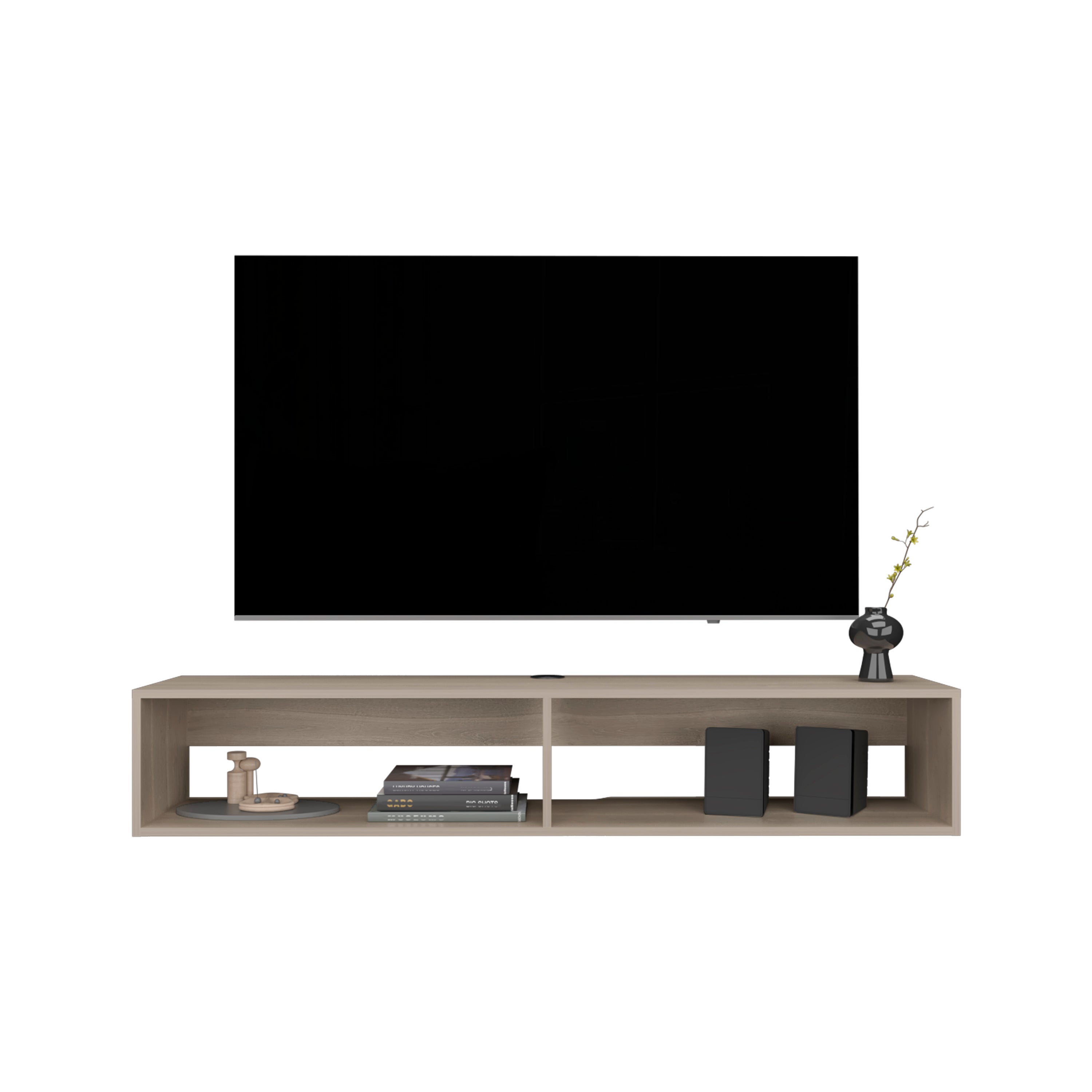 Lakes TV Stand with 2 Shelves, White Oak - Luciddepo