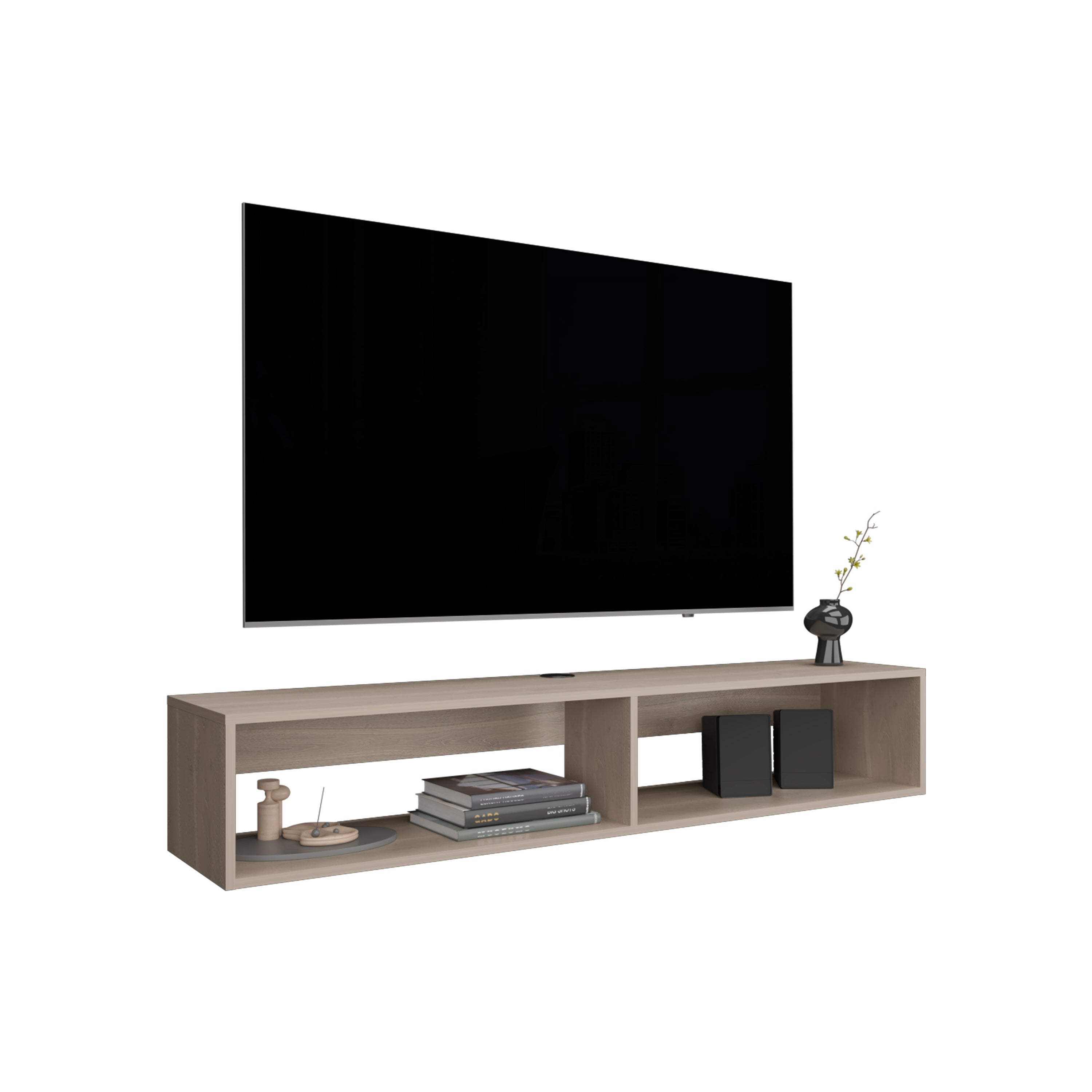 Lakes TV Stand with 2 Shelves, White Oak - Luciddepo