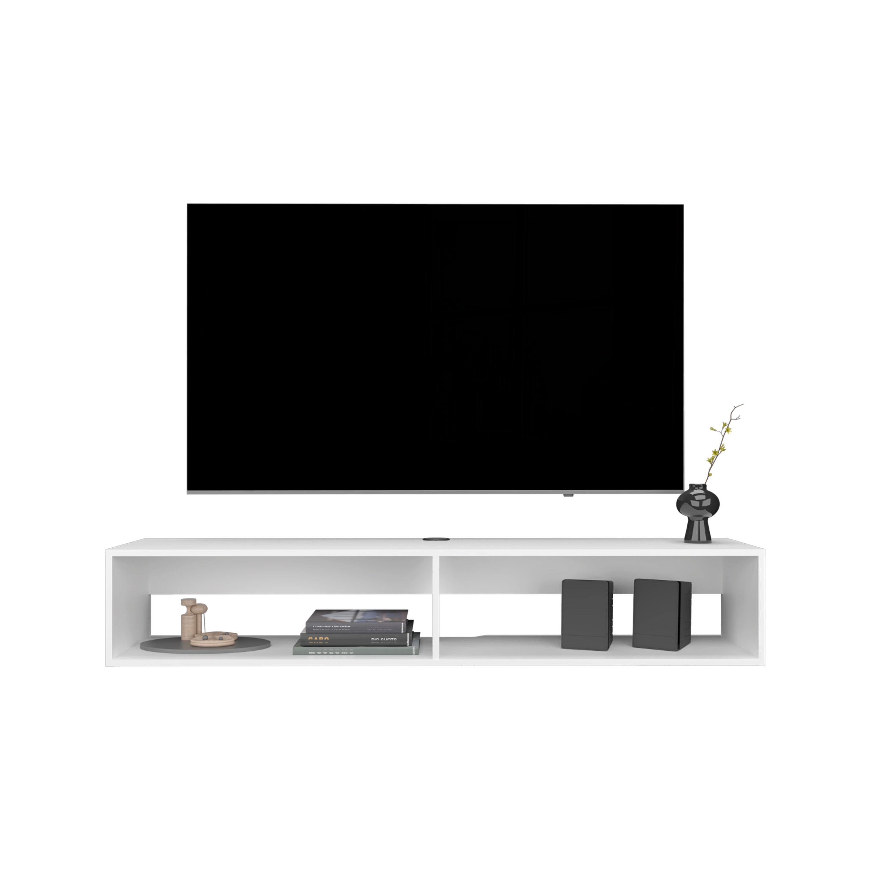 Lakes TV Stand with 2 Shelves, White - Luciddepo