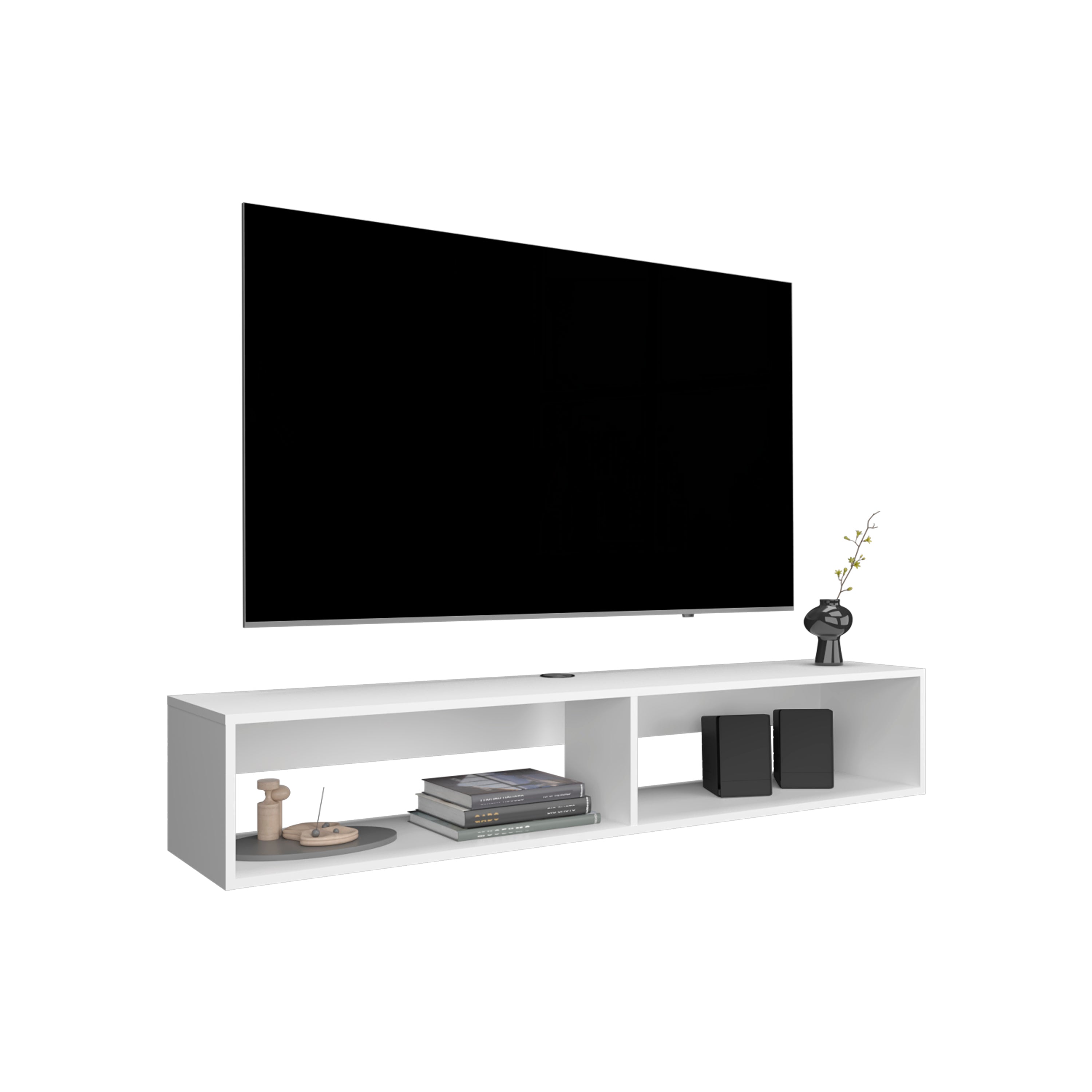Lakes TV Stand with 2 Shelves, White - Luciddepo
