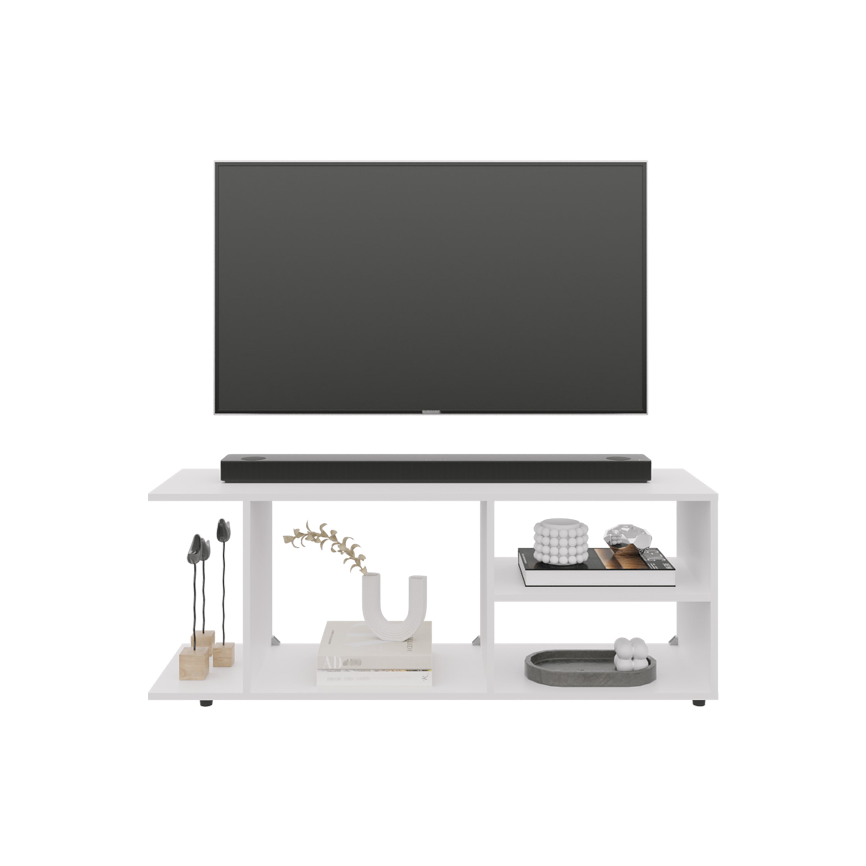 Sudley Entertainment Center with 4 Shelves and 4 Legs, White - Luciddepo