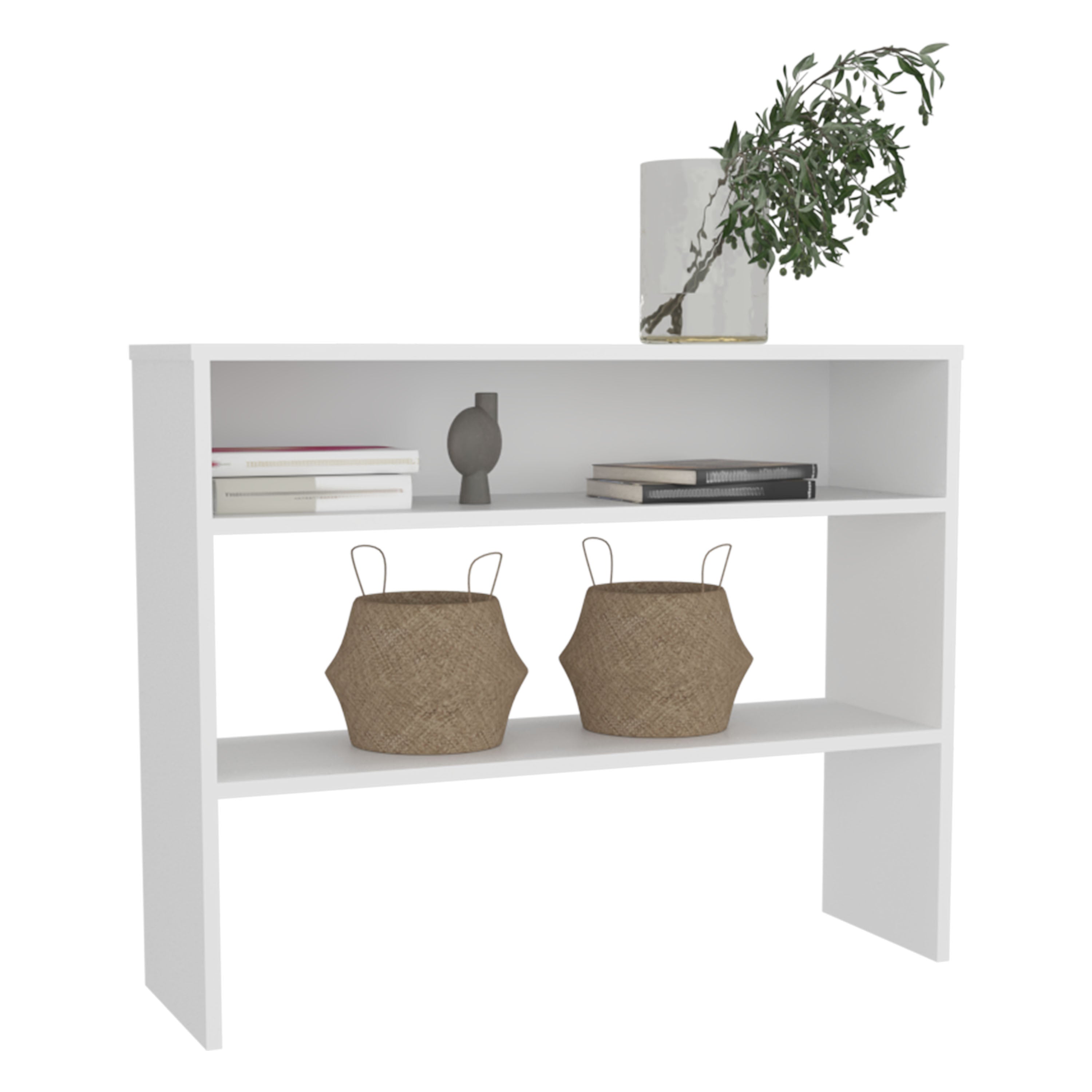 Saxman Library Desk with 2 Shelves and 2 Legs, White - Luciddepo