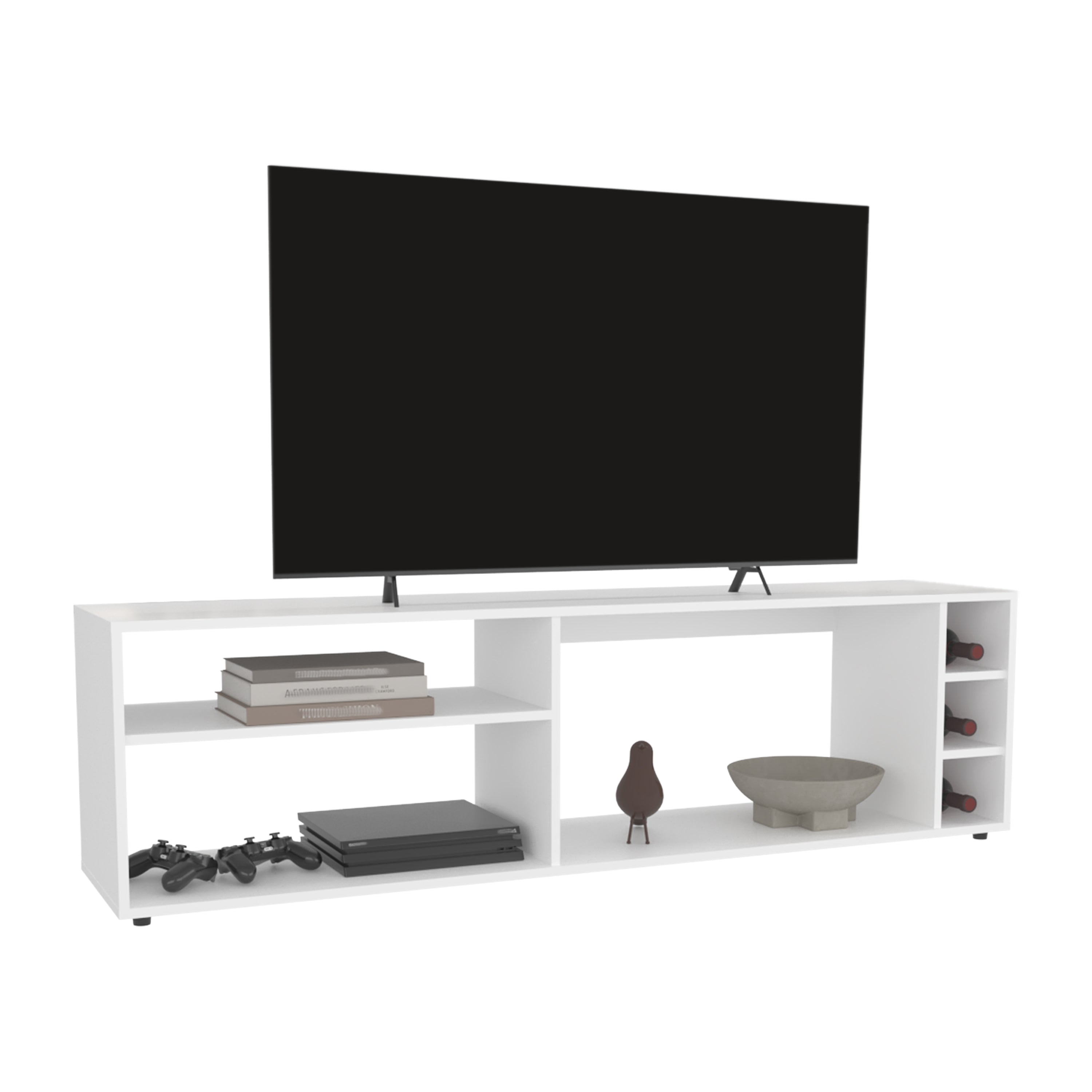 Weir Tv Stand, 6 Shelves, 60" TV Capacity, White - Luciddepo