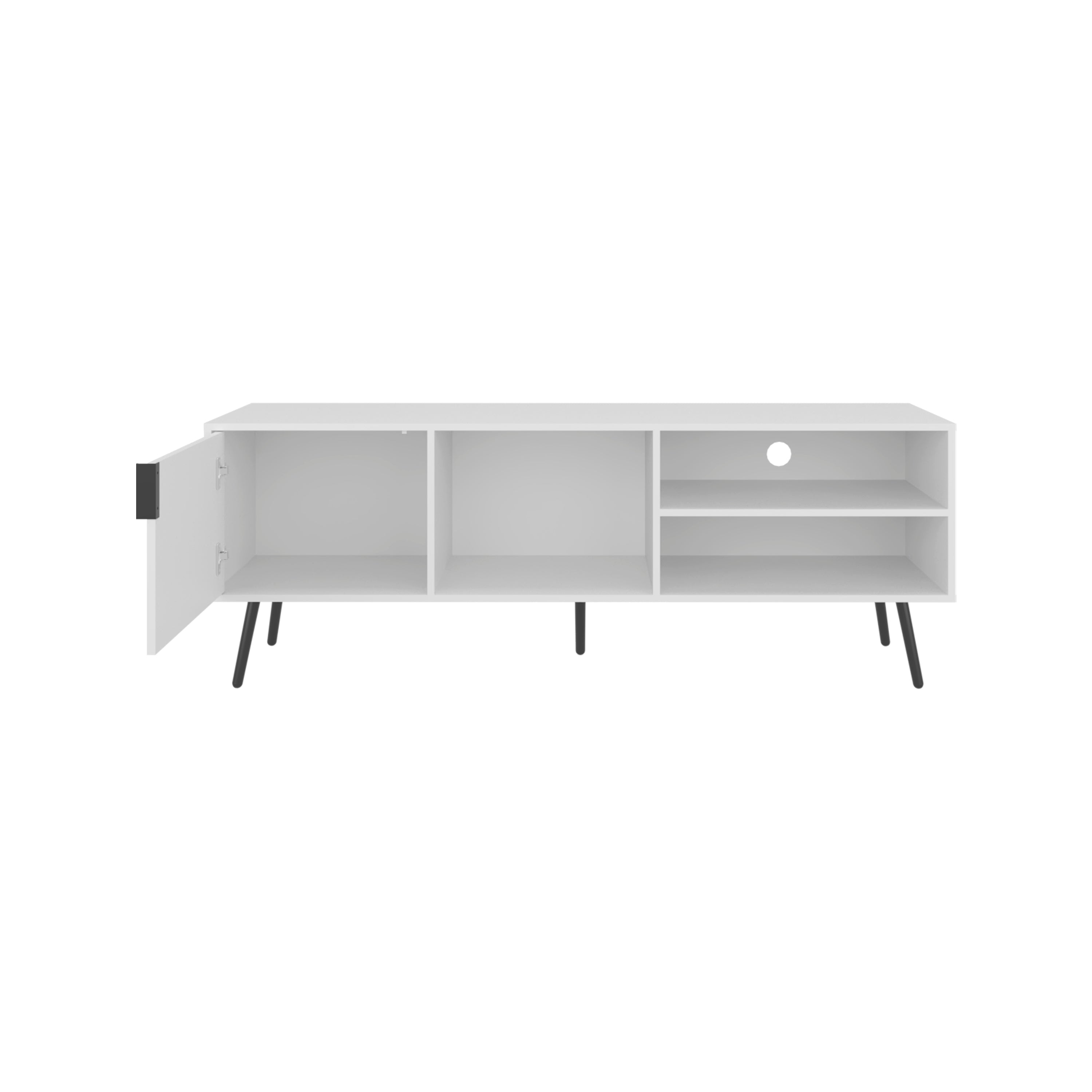 Ekwok TV Stand, 1 Door, 3 Shelves, White - Luciddepo