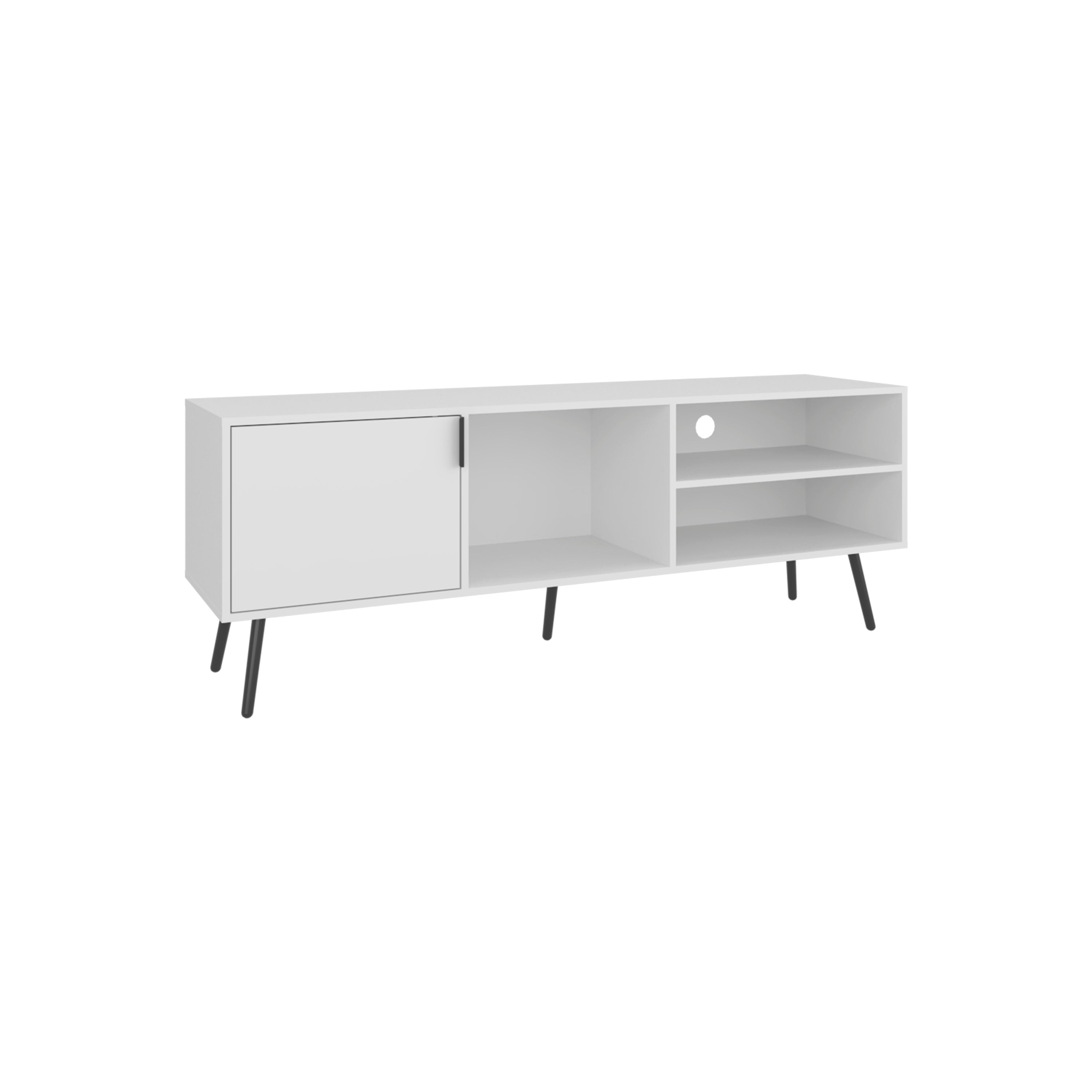 Ekwok TV Stand, 1 Door, 3 Shelves, White - Luciddepo