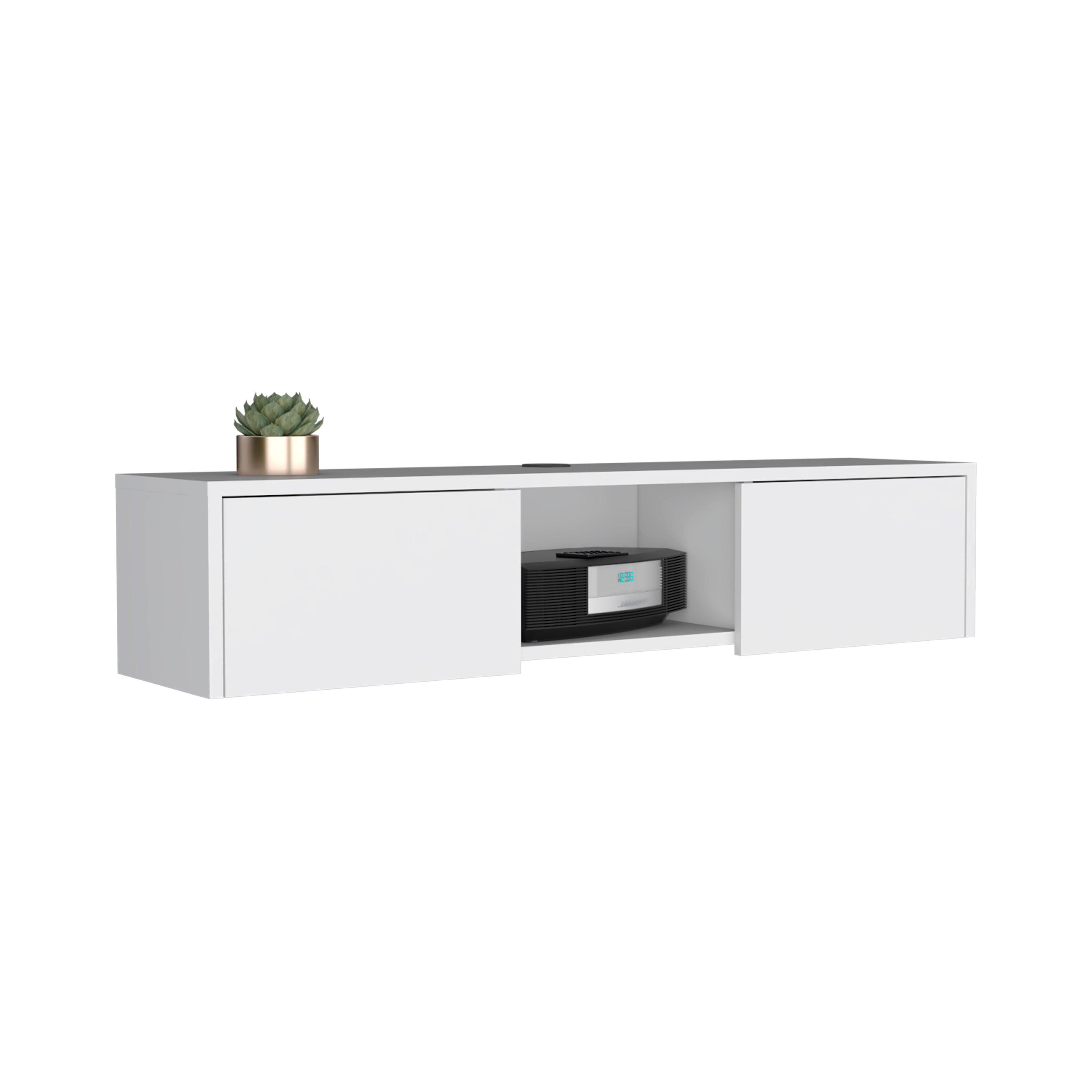 Adel Floating TV Stand, Sleek Wall-Mounted Console with 2-Doors, White - Luciddepo