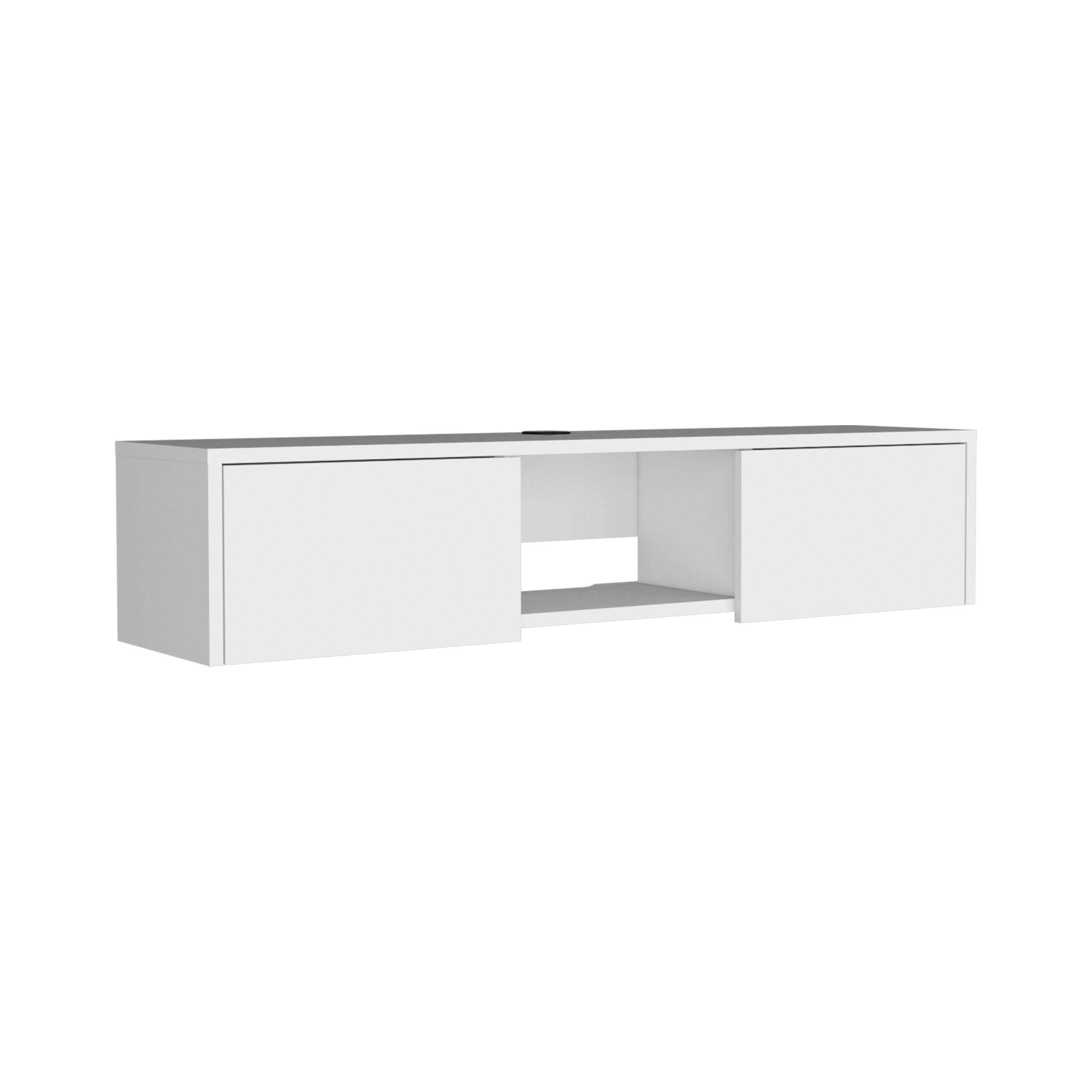 Adel Floating TV Stand, Sleek Wall-Mounted Console with 2-Doors, White - Luciddepo