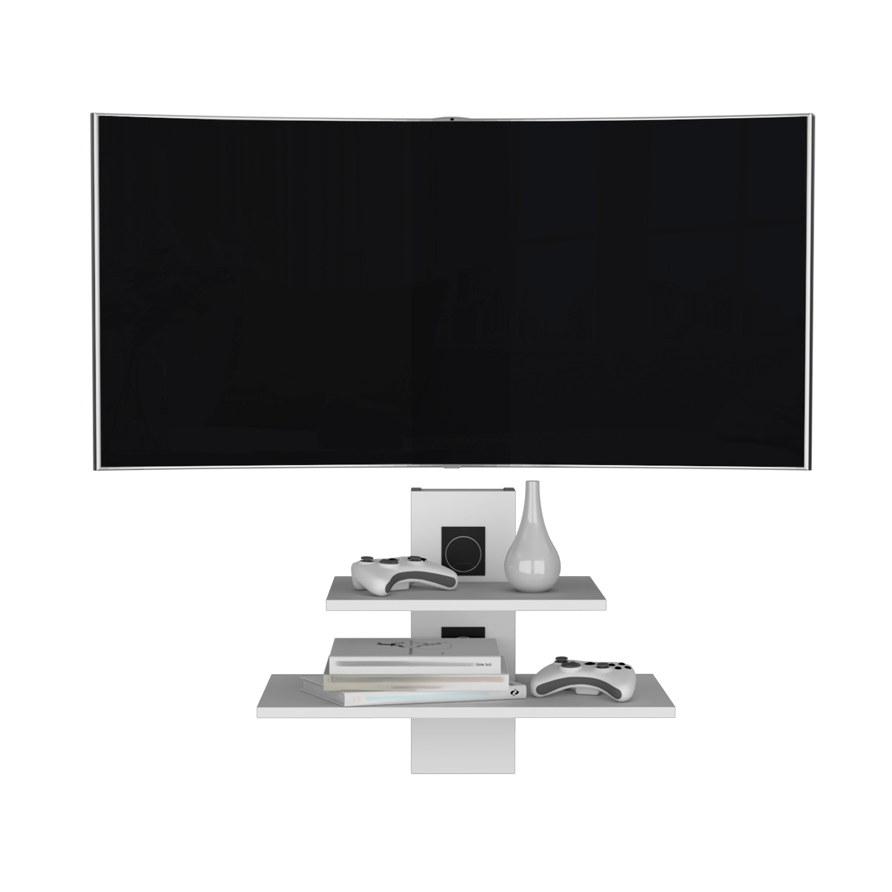 Havre Floating Shelf, Dual-Shelf Wall Unit with Cable Management, White - Luciddepo