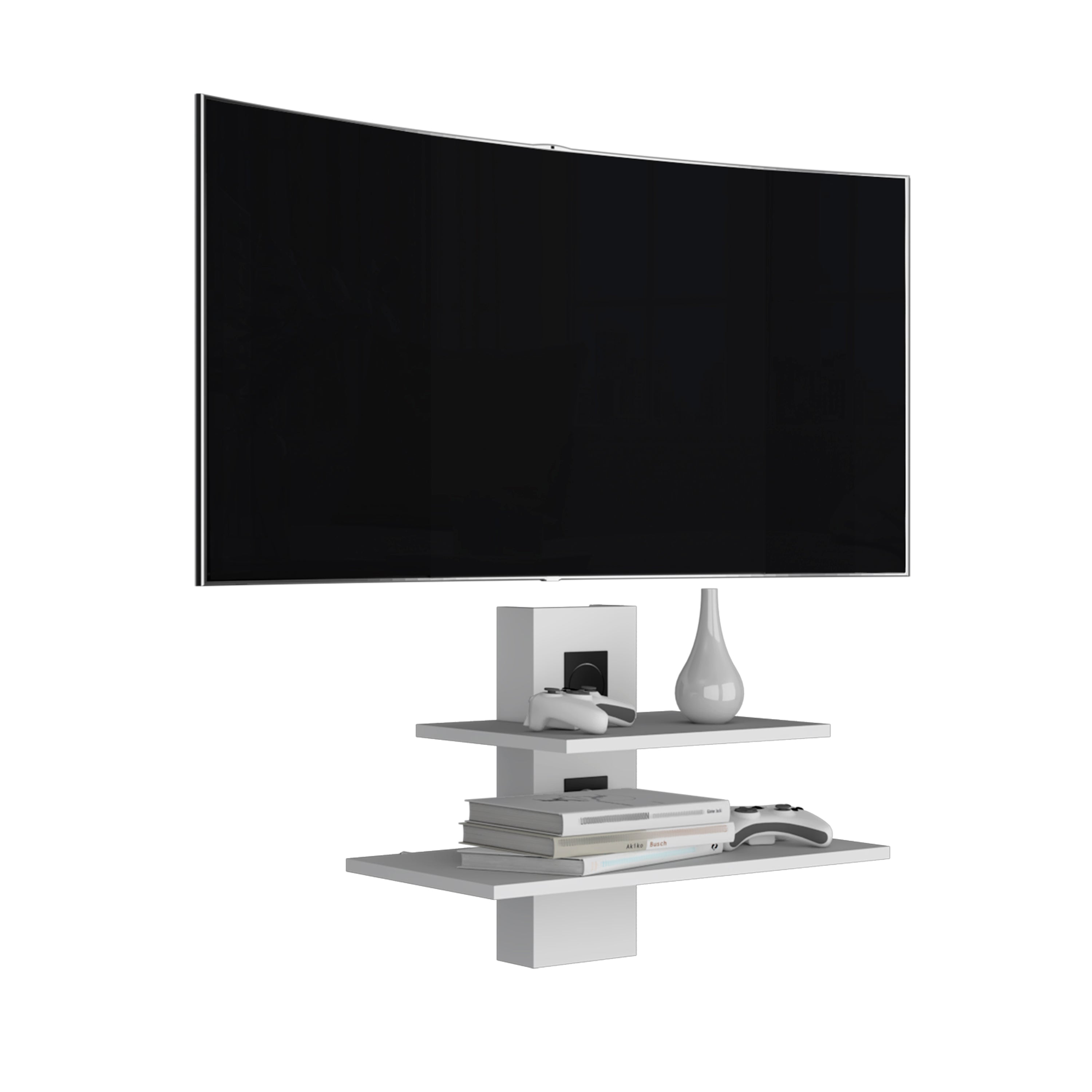 Havre Floating Shelf, Dual-Shelf Wall Unit with Cable Management, White - Luciddepo