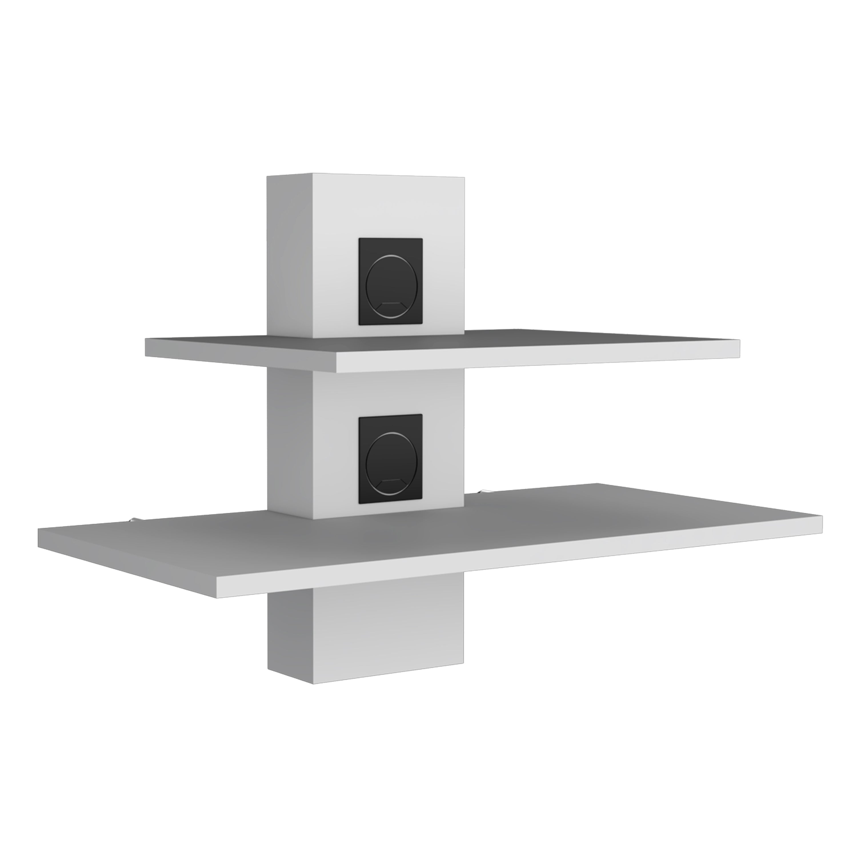 Havre Floating Shelf, Dual-Shelf Wall Unit with Cable Management, White - Luciddepo