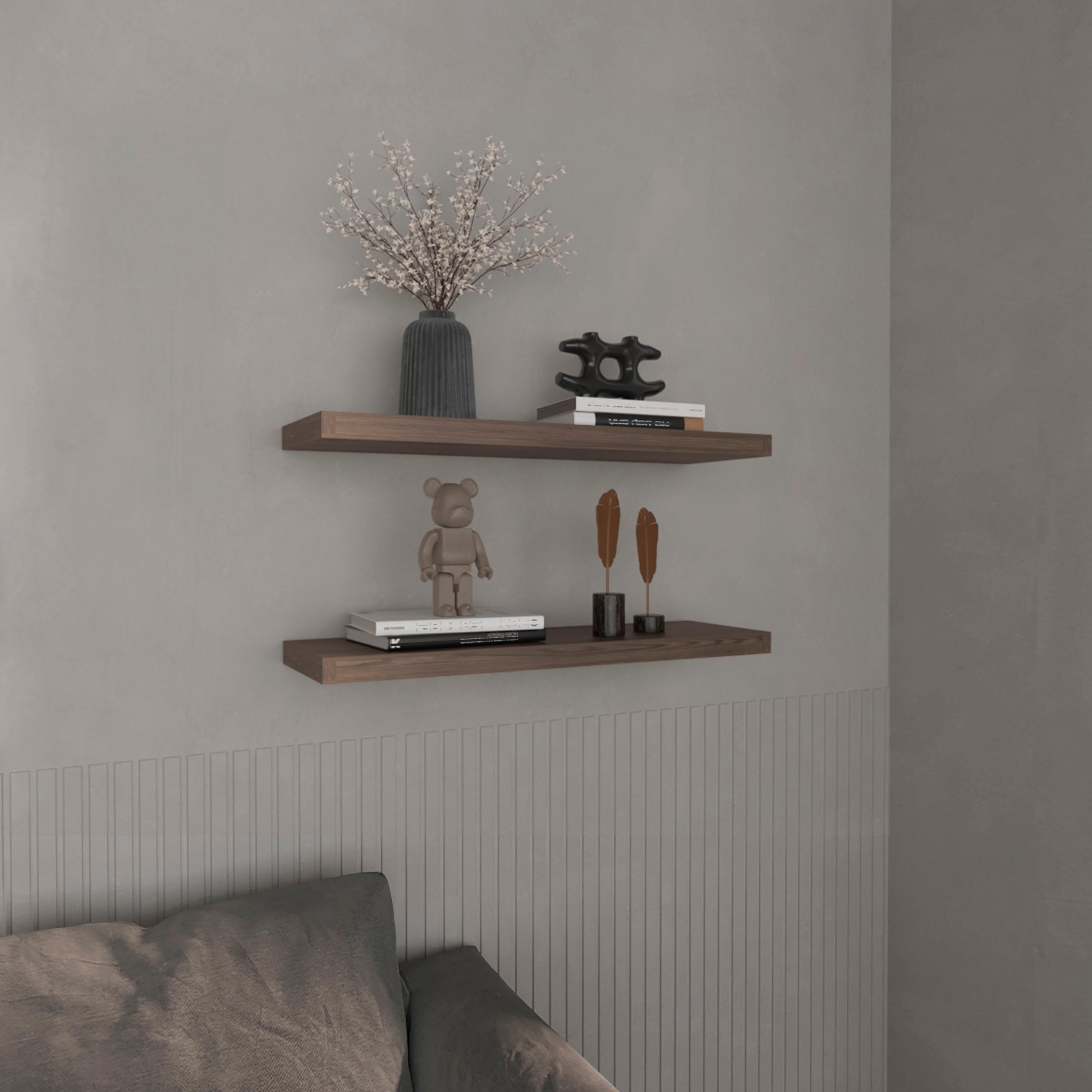 Belville Floating Shelves, 2 Shelves, 1.50" H, Walnut - Luciddepo