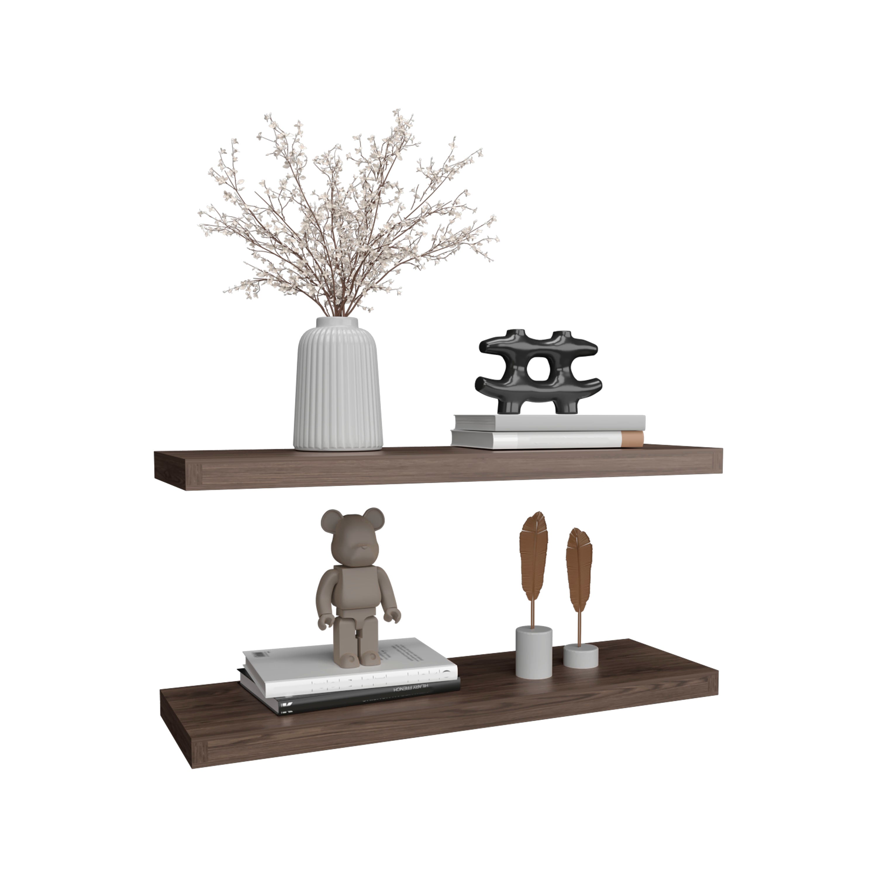 Belville Floating Shelves, 2 Shelves, 1.50" H, Walnut - Luciddepo
