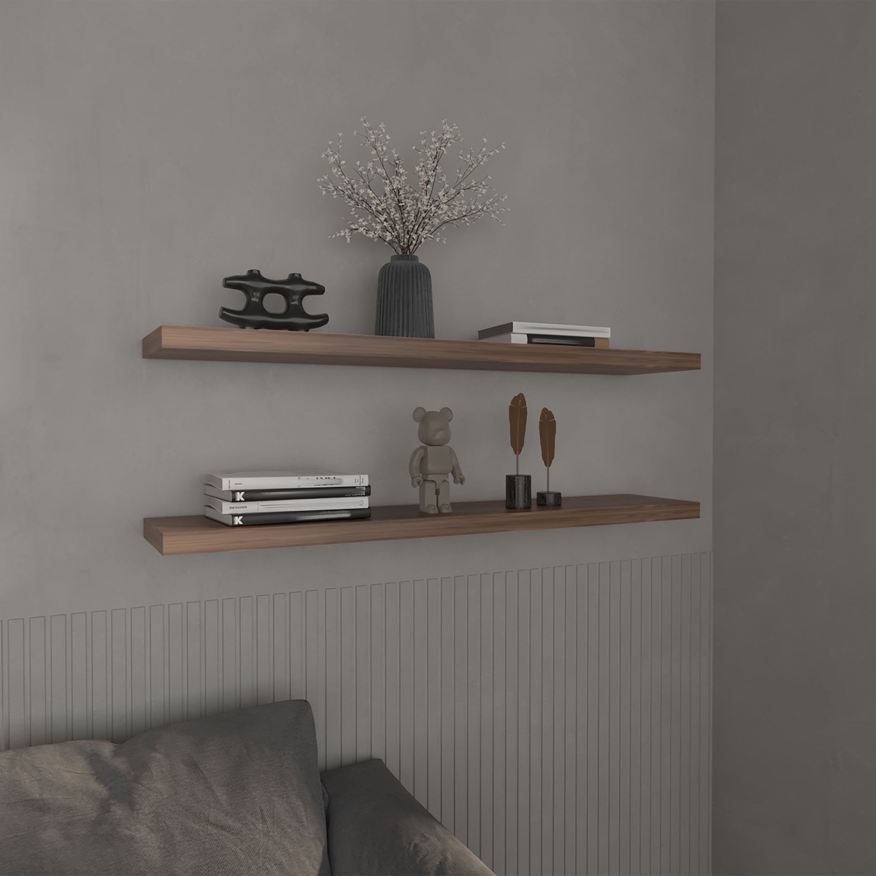 Pantego Floating Shelves with 1 Shelf, Walnut - Luciddepo