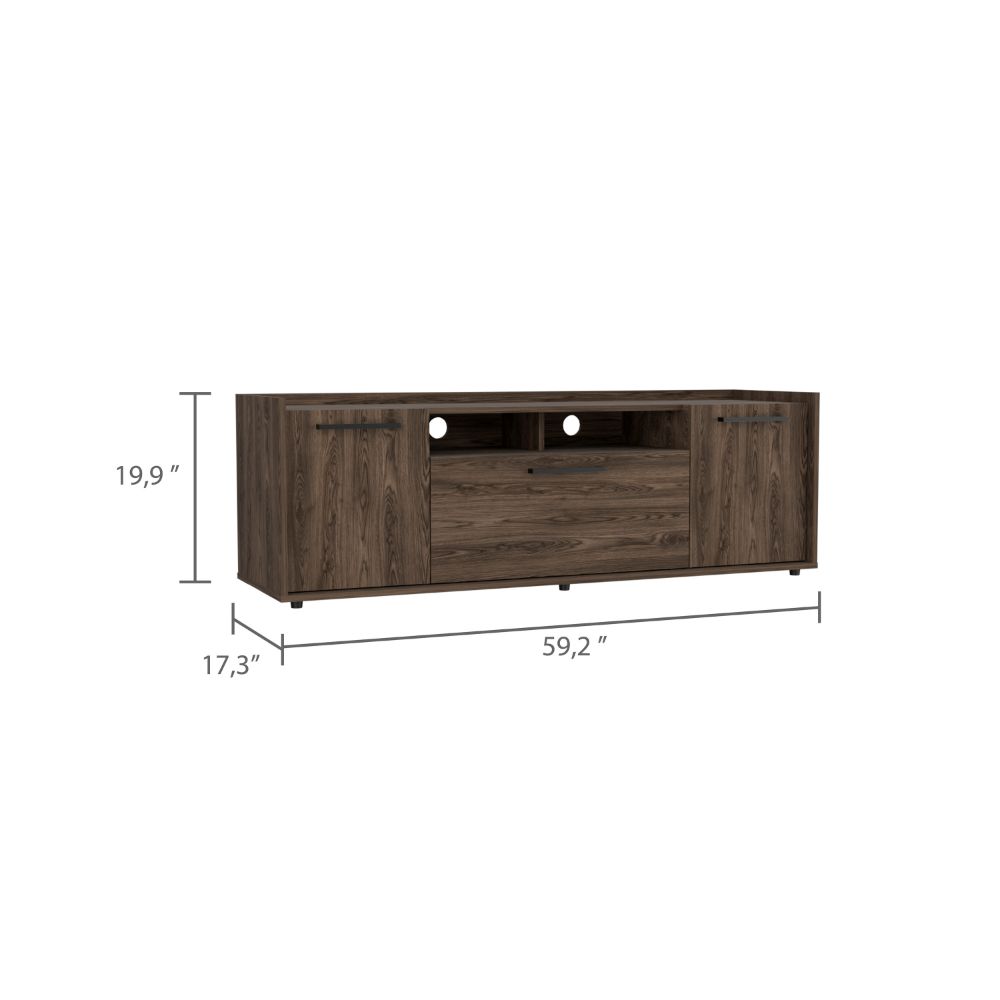 Hollywood Tv Stand for TV´s up 60", Double Door Cabinets, One Flexible Cabinet, Dark Walnut - Luciddepo