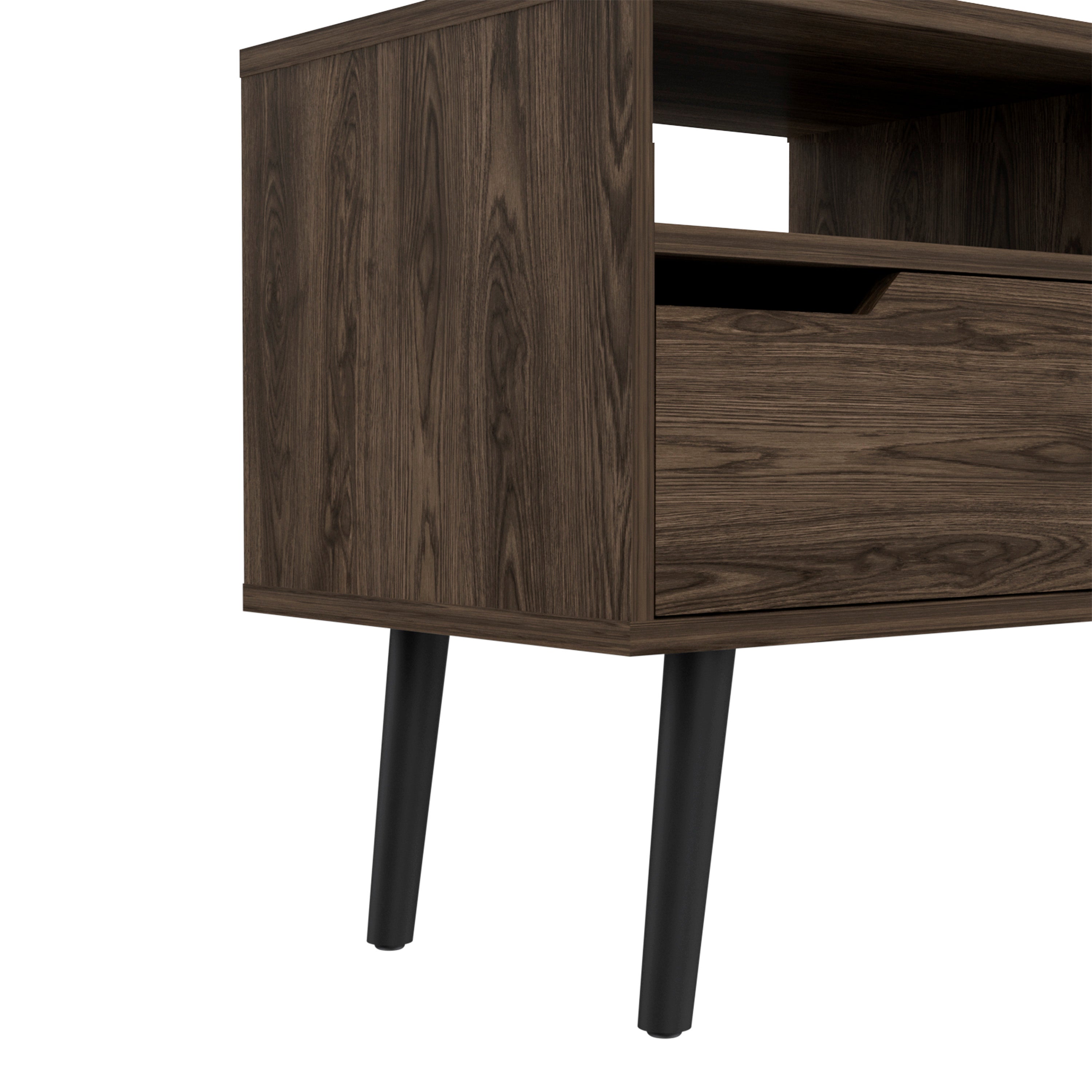 Kobe Tv Stand for TV´s up 52", Three Open Shelves, Two Flexible Drawers, Dark Walnut - Luciddepo