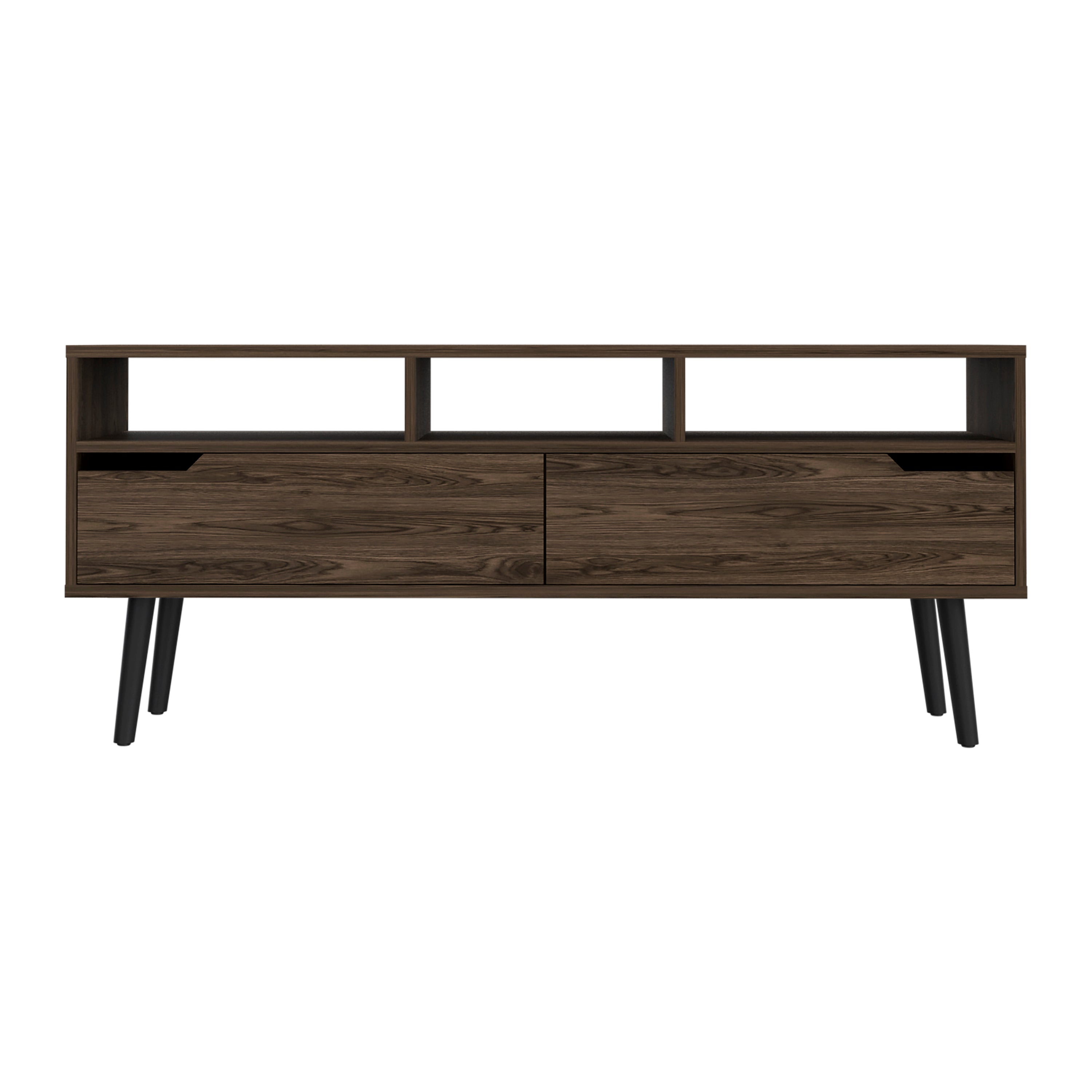 Kobe Tv Stand for TV´s up 52", Three Open Shelves, Two Flexible Drawers, Dark Walnut - Luciddepo