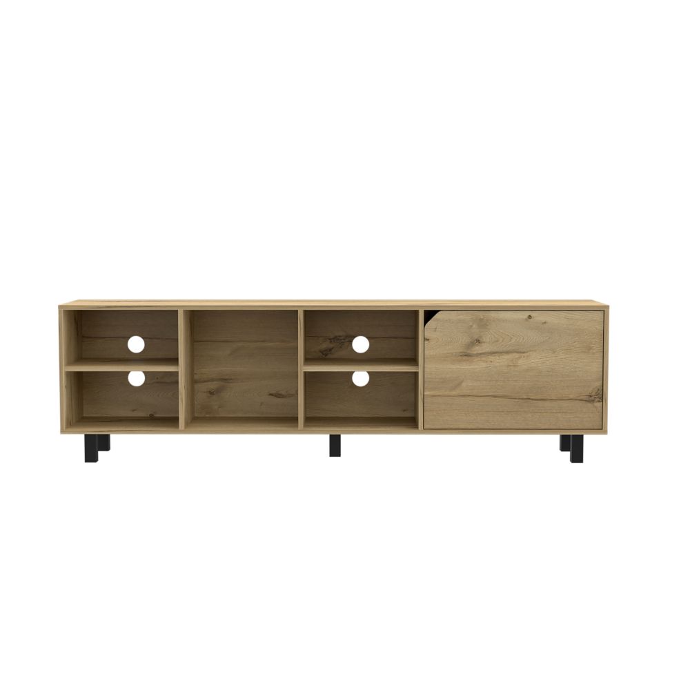 Conquest Tv Stand for TV´s up 70", Four Open Shelves, Five Legs, Light Oak - Luciddepo