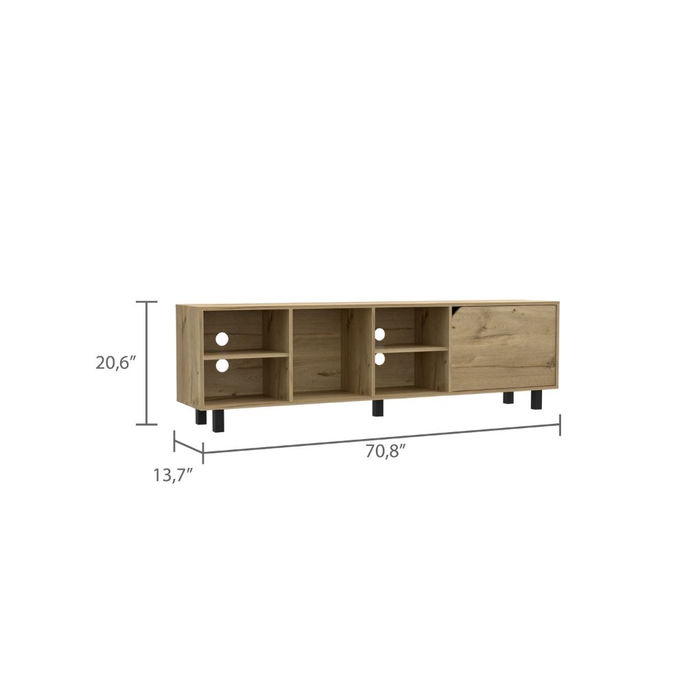 Conquest Tv Stand for TV´s up 70", Four Open Shelves, Five Legs, Light Oak - Luciddepo