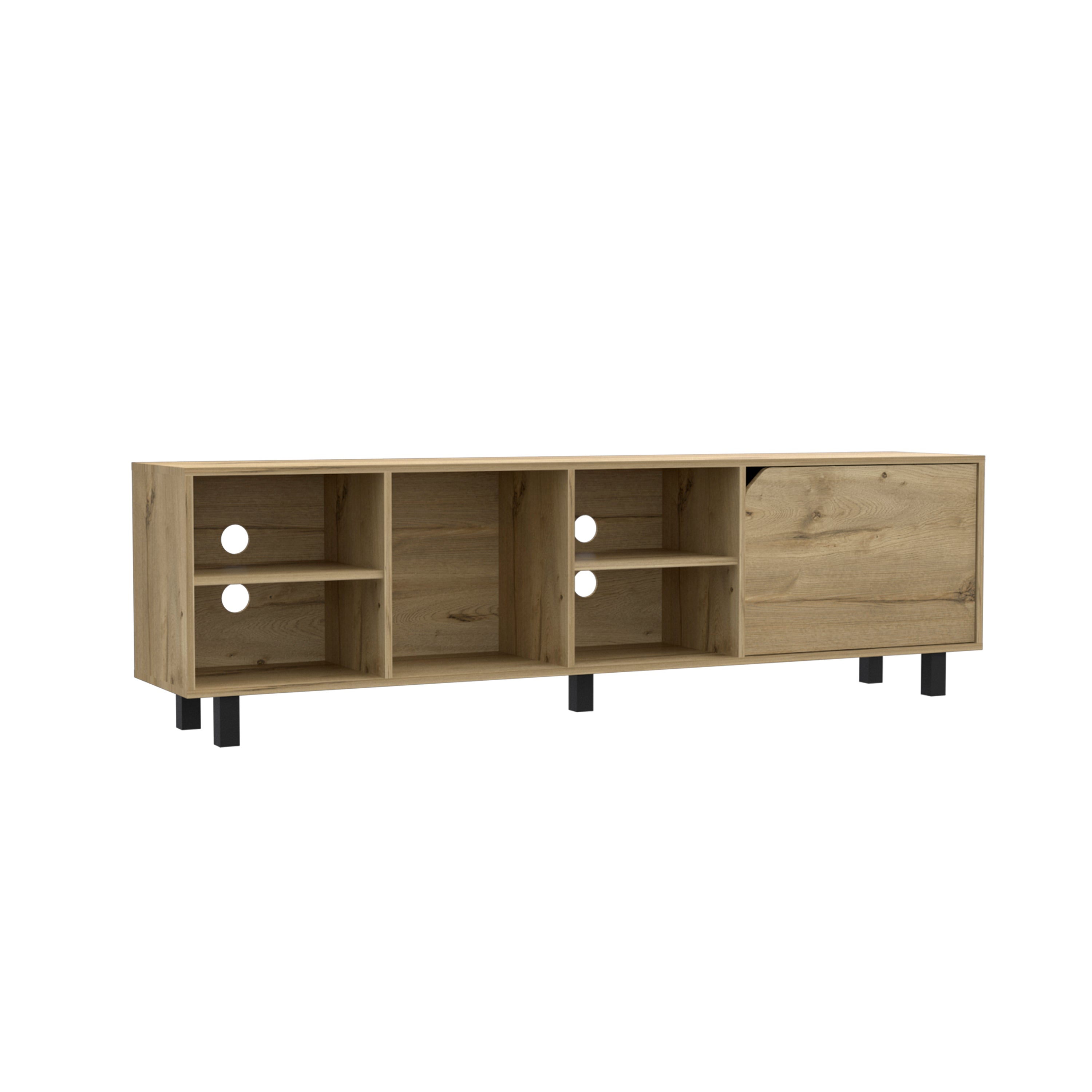 Conquest Tv Stand for TV´s up 70", Four Open Shelves, Five Legs, Light Oak - Luciddepo