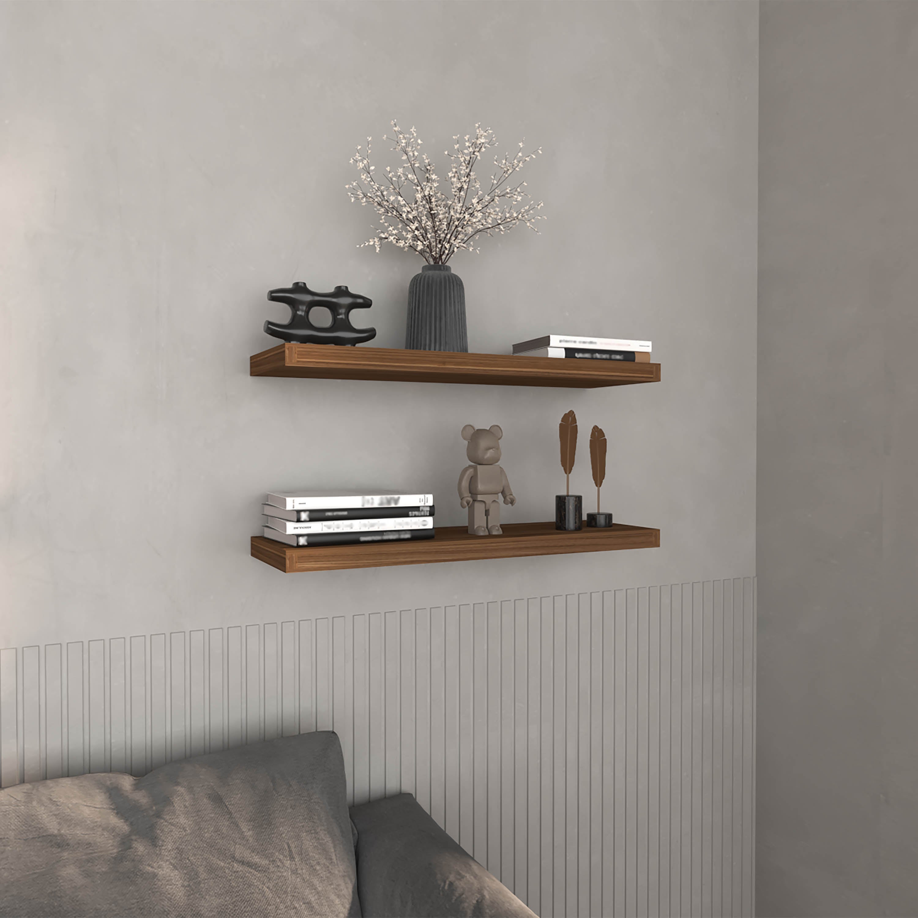 Belville Floating Shelves, 2 Shelves, 1.50" H, Mahogany - Luciddepo