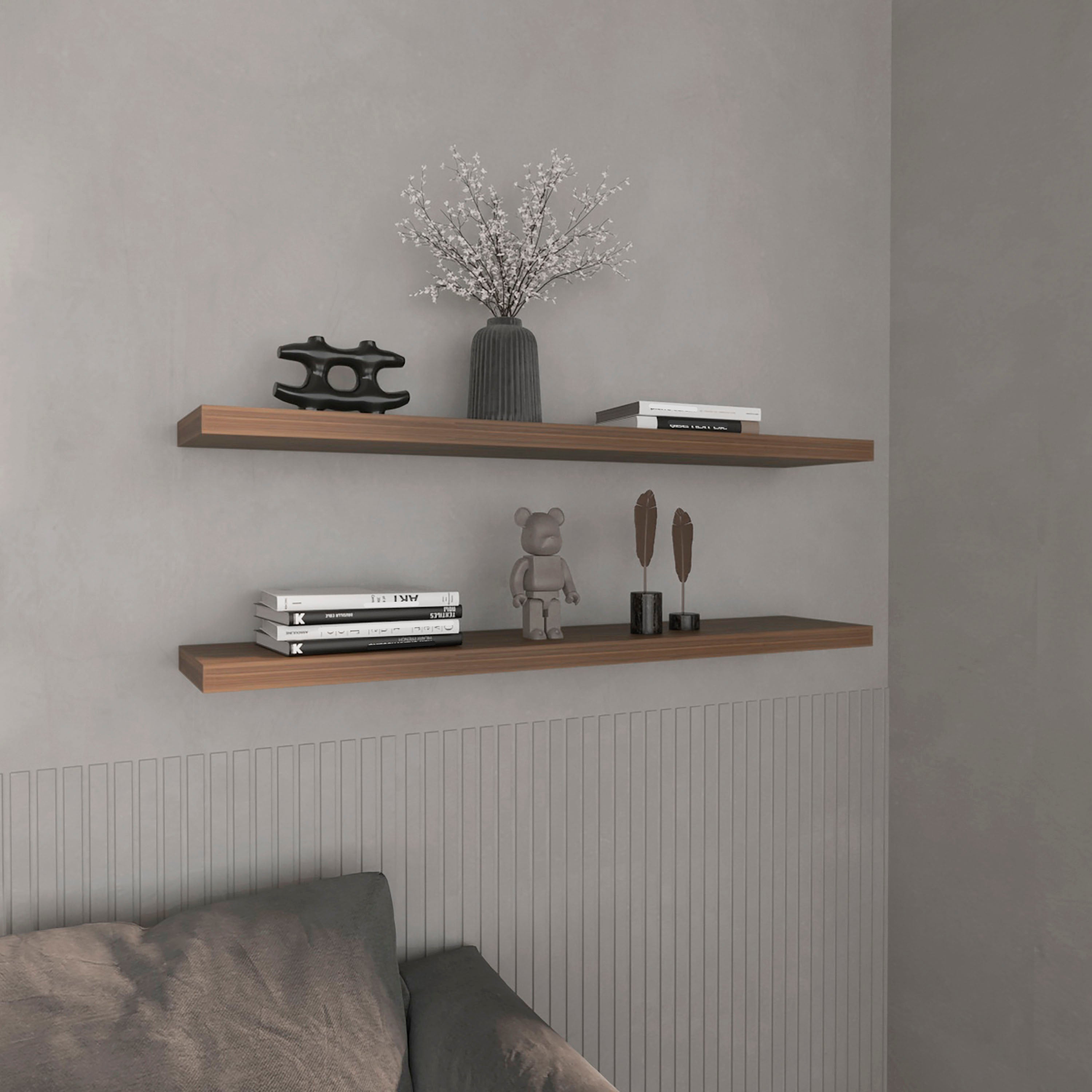 Pantego Floating Shelves with 1 Shelf, Mahogany - Luciddepo