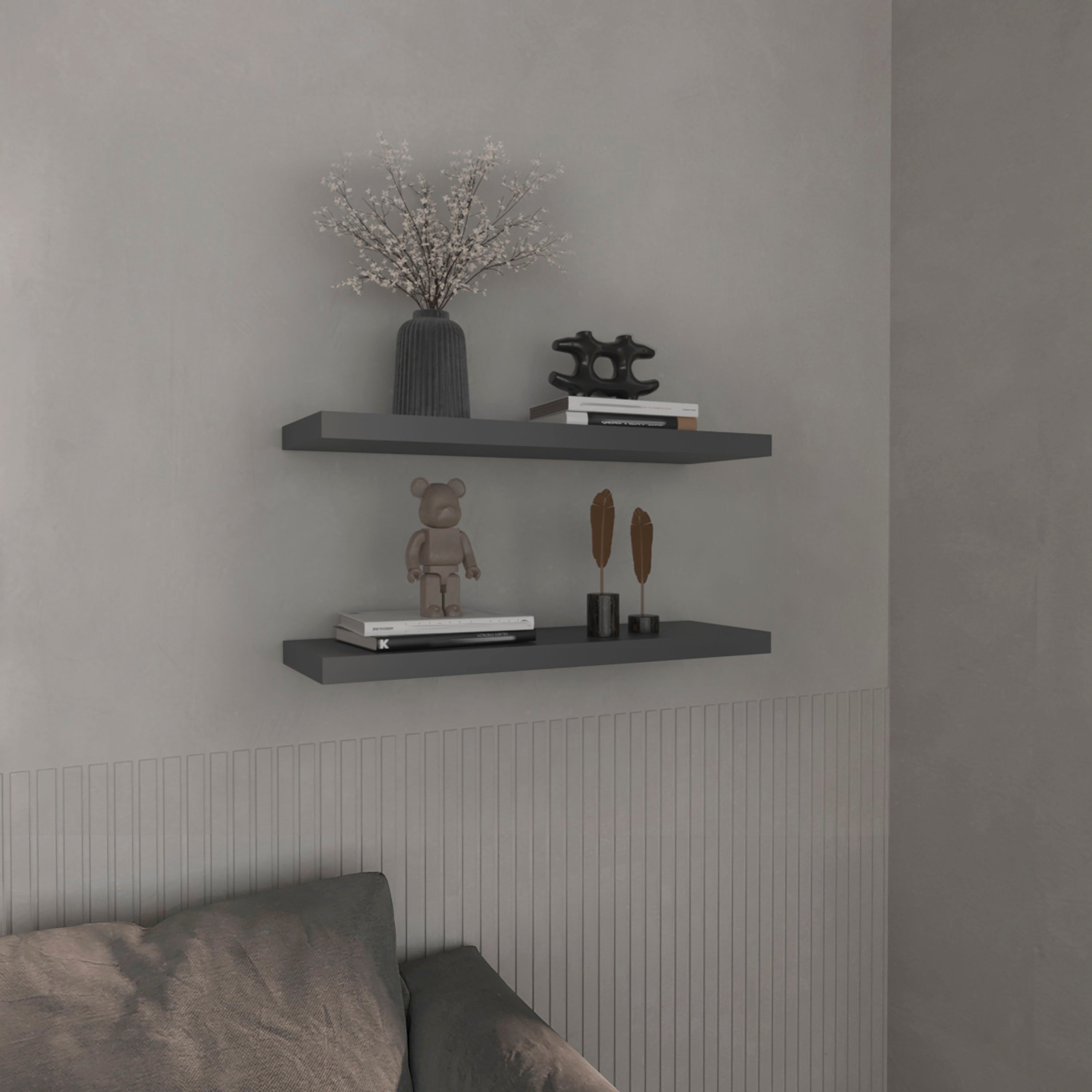 Belville Floating Shelves, 2 Shelves, 1.50" H, Matt Gray - Luciddepo