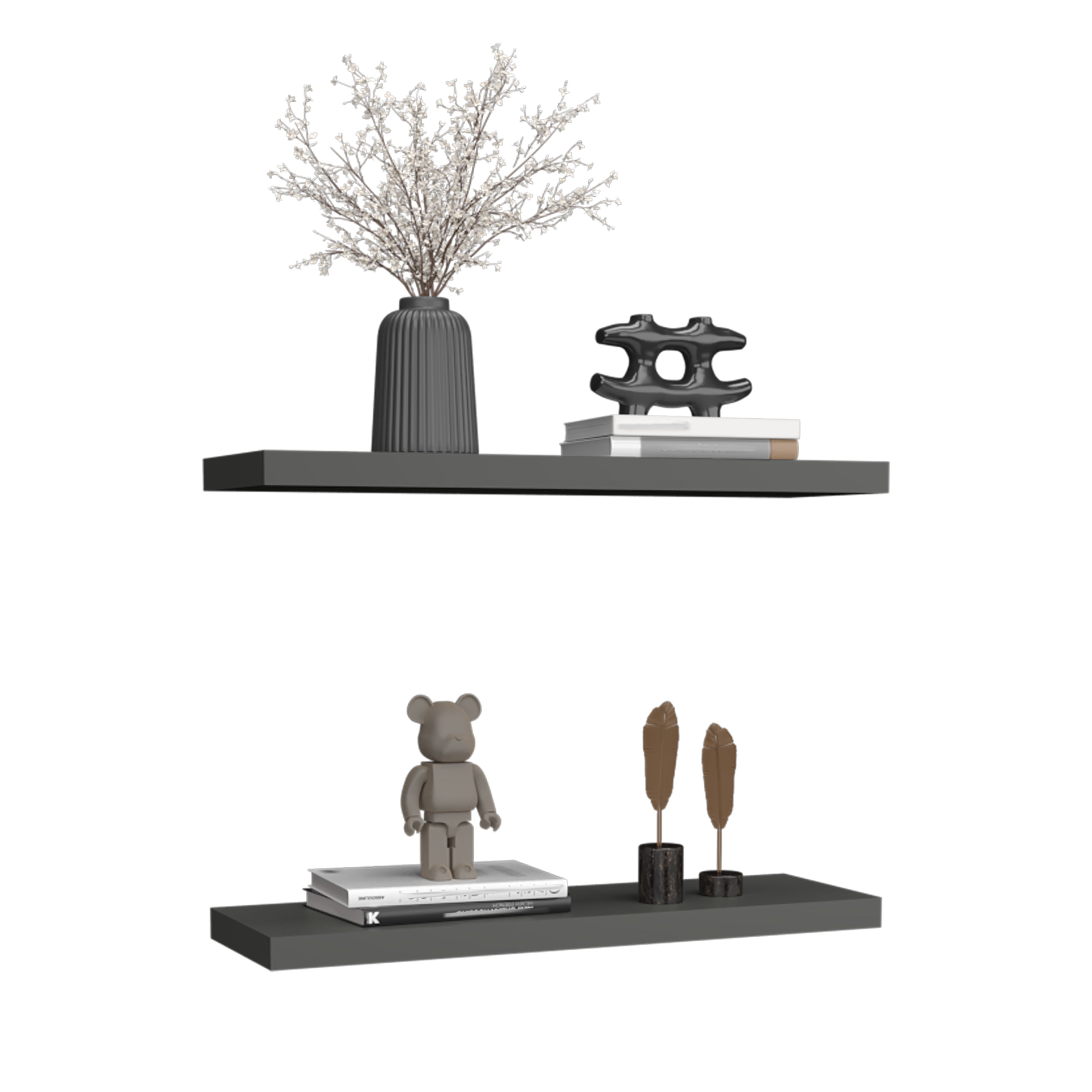 Belville Floating Shelves, 2 Shelves, 1.50" H, Matt Gray - Luciddepo