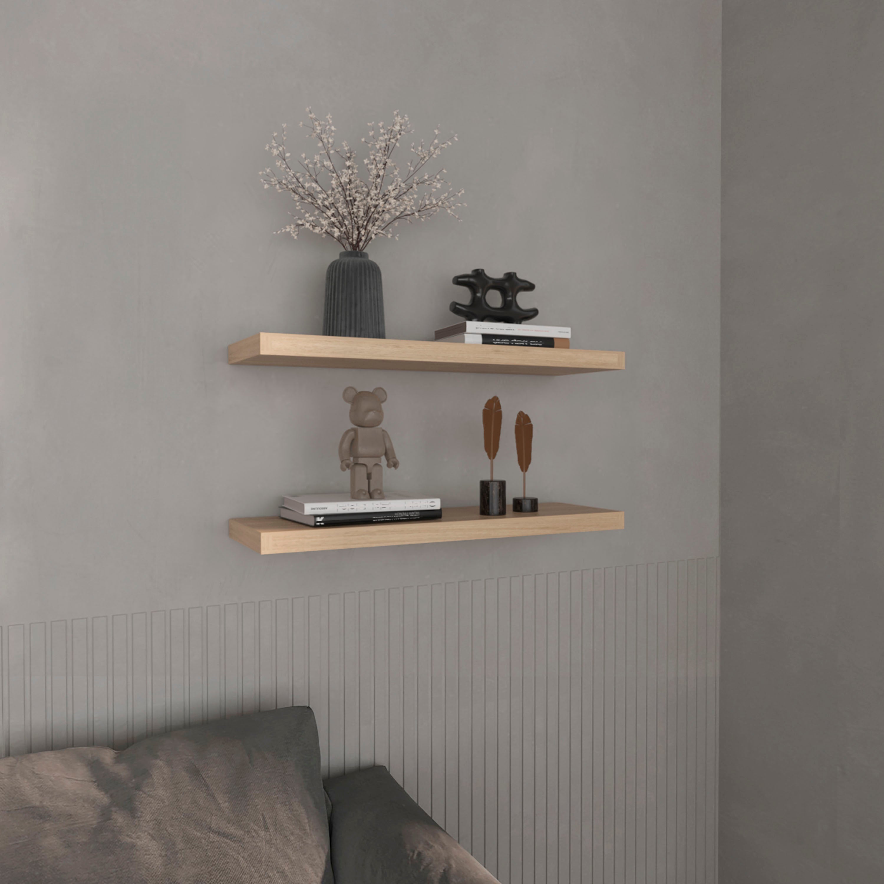 Belville Floating Shelves, 2 Shelves, 1.50" H, Light Pine - Luciddepo