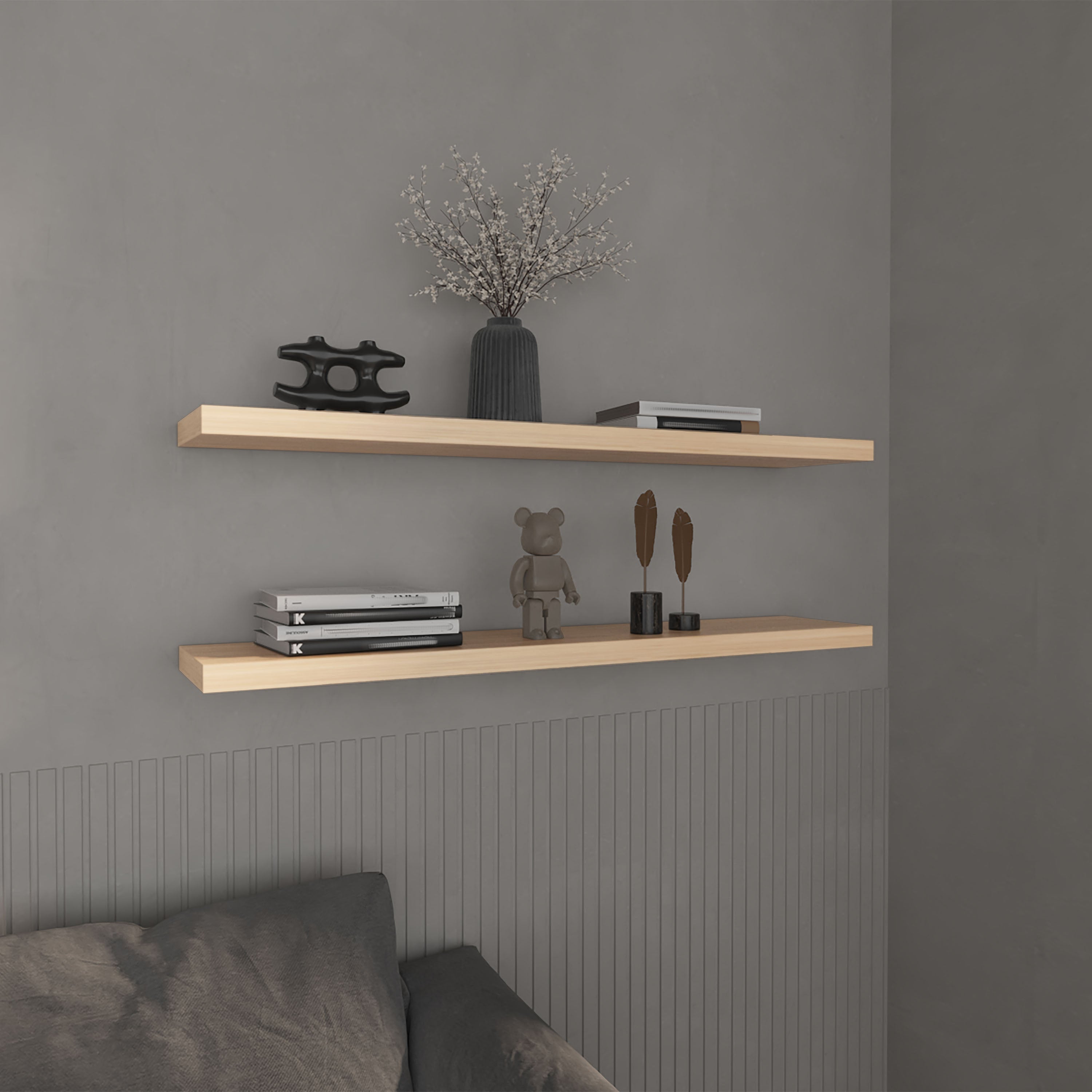 Pantego Floating Shelves with 1 Shelf, Light Pine - Luciddepo