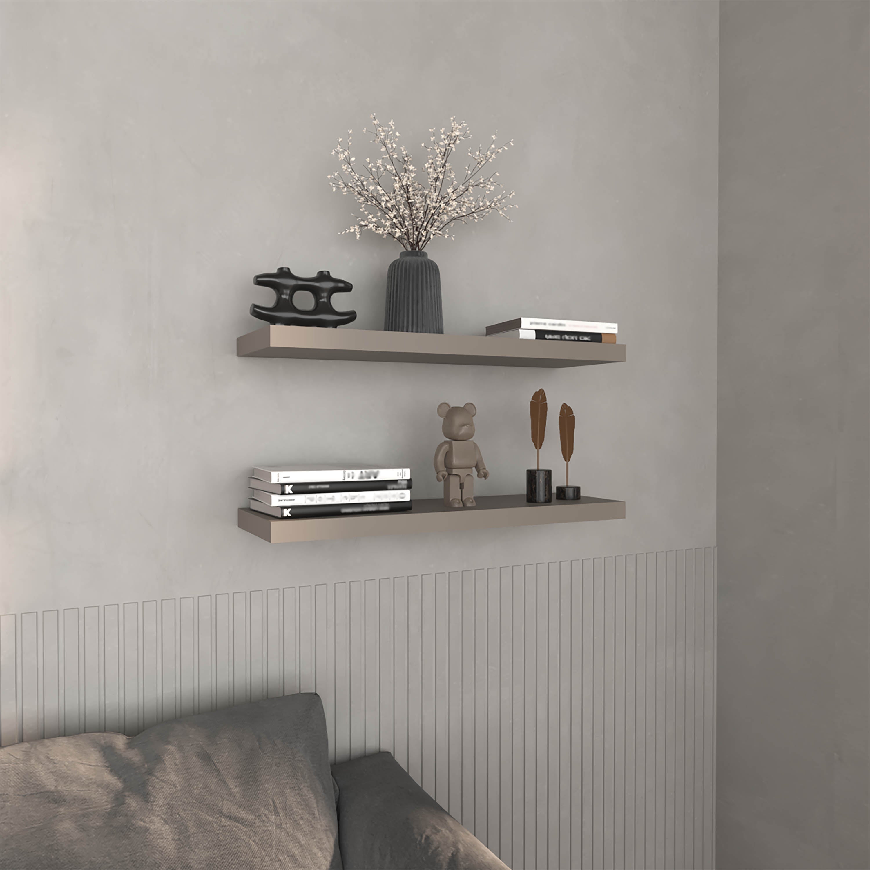 Belville Floating Shelves, 2 Shelves, 1.50" H, Taupe - Luciddepo