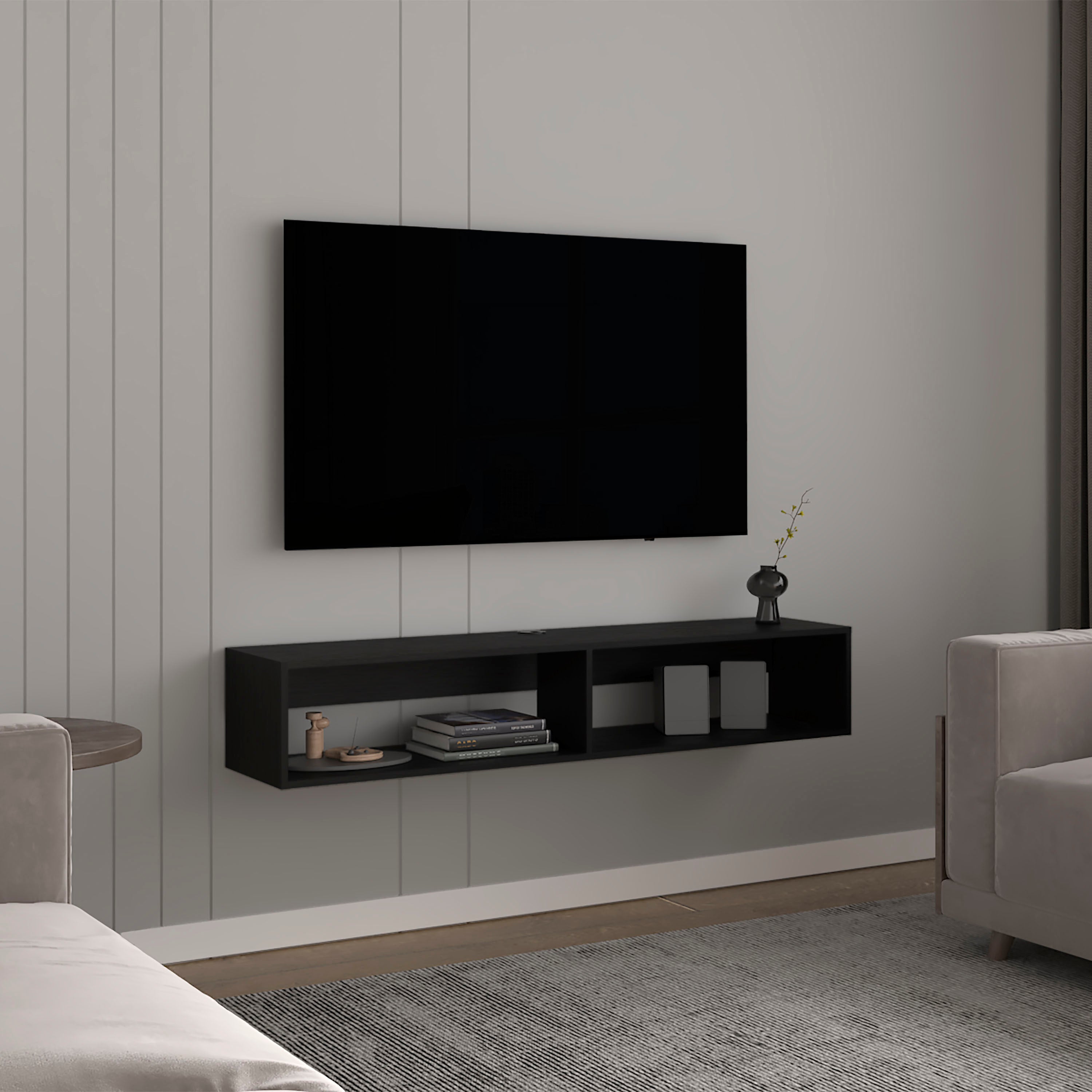 Lakes TV Stand with 2 Shelves, Black - Luciddepo