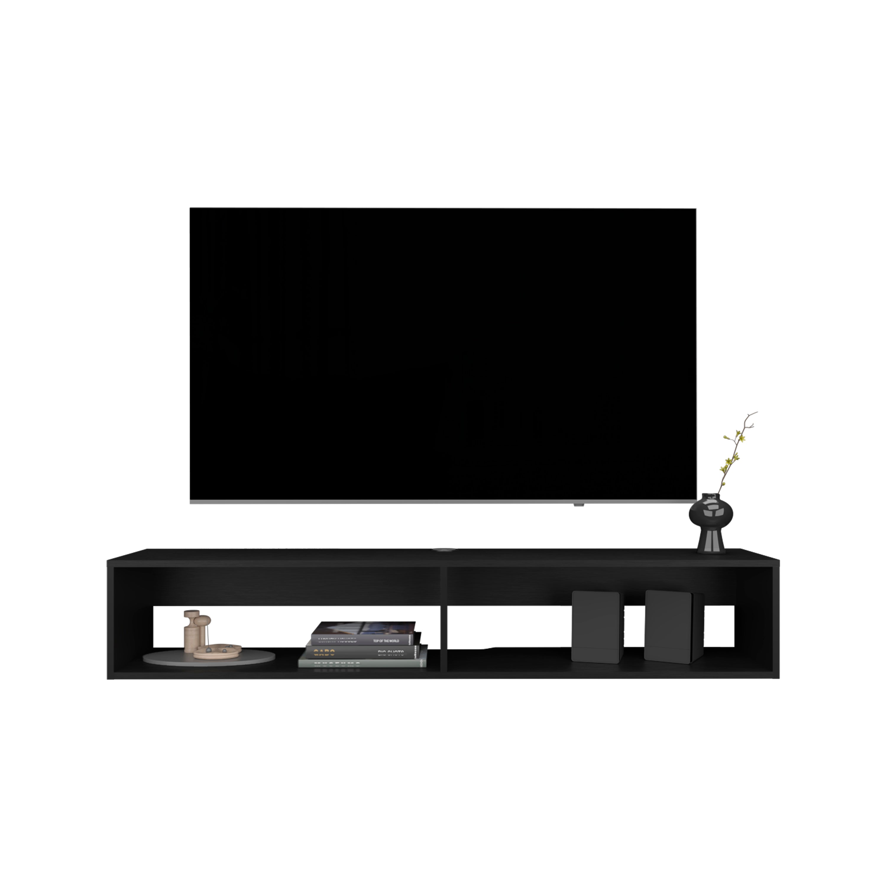 Lakes TV Stand with 2 Shelves, Black - Luciddepo
