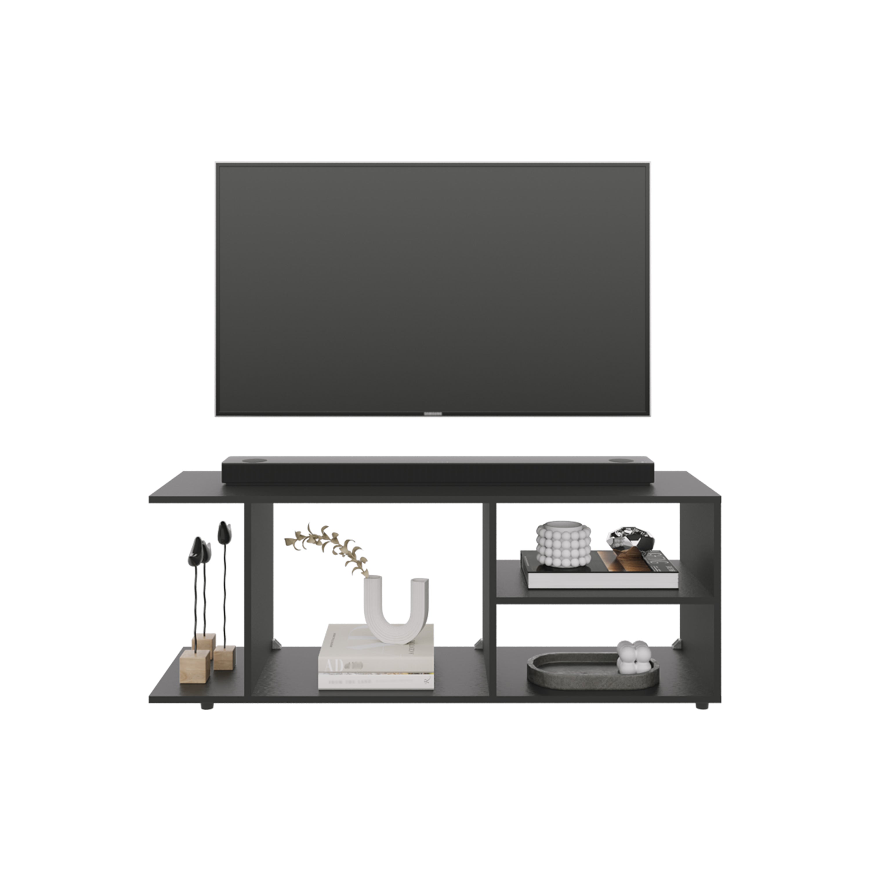 Sudley Entertainment Center with 4 Shelves and 4 Legs, Black - Luciddepo