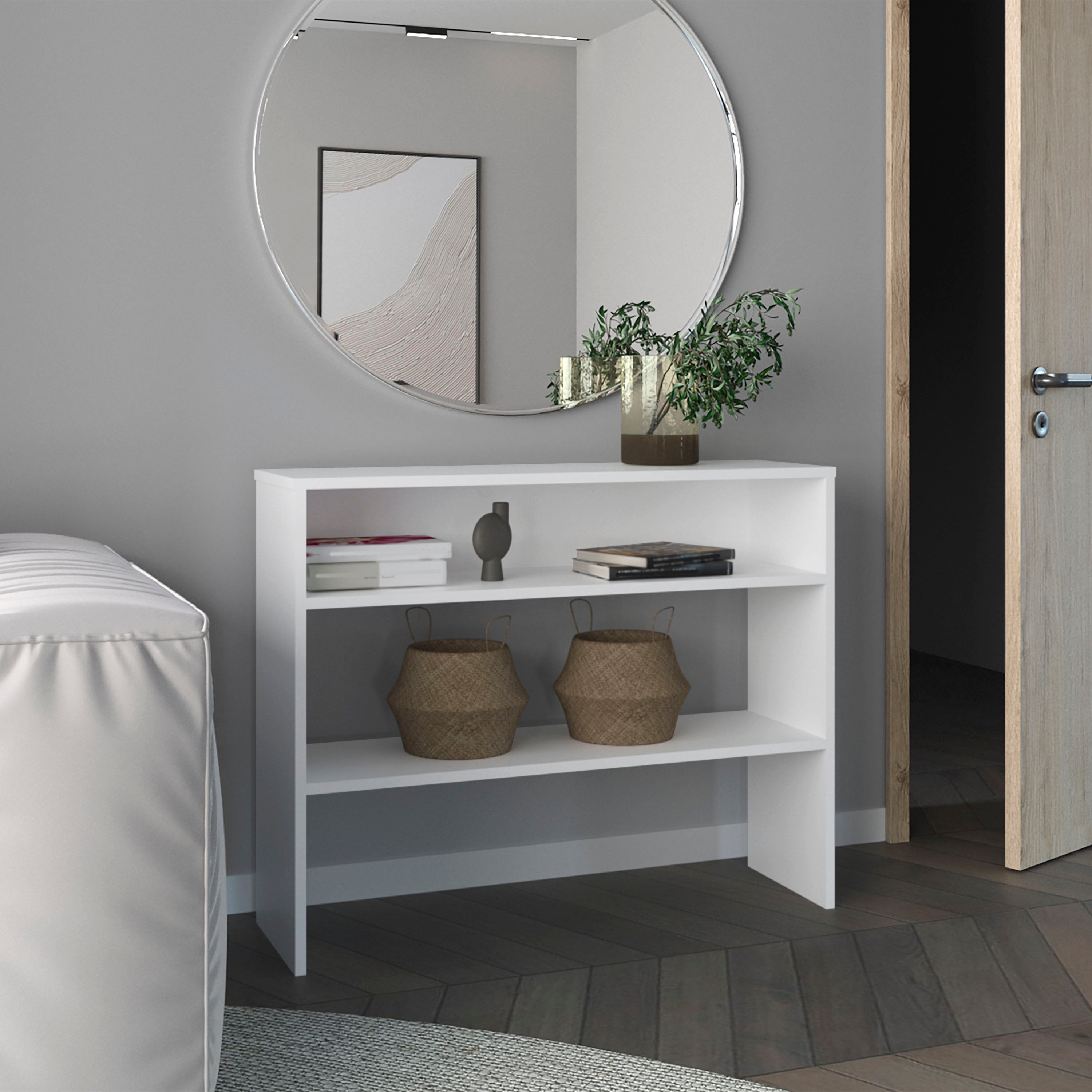 Saxman Library Desk with 2 Shelves and 2 Legs, White - Luciddepo