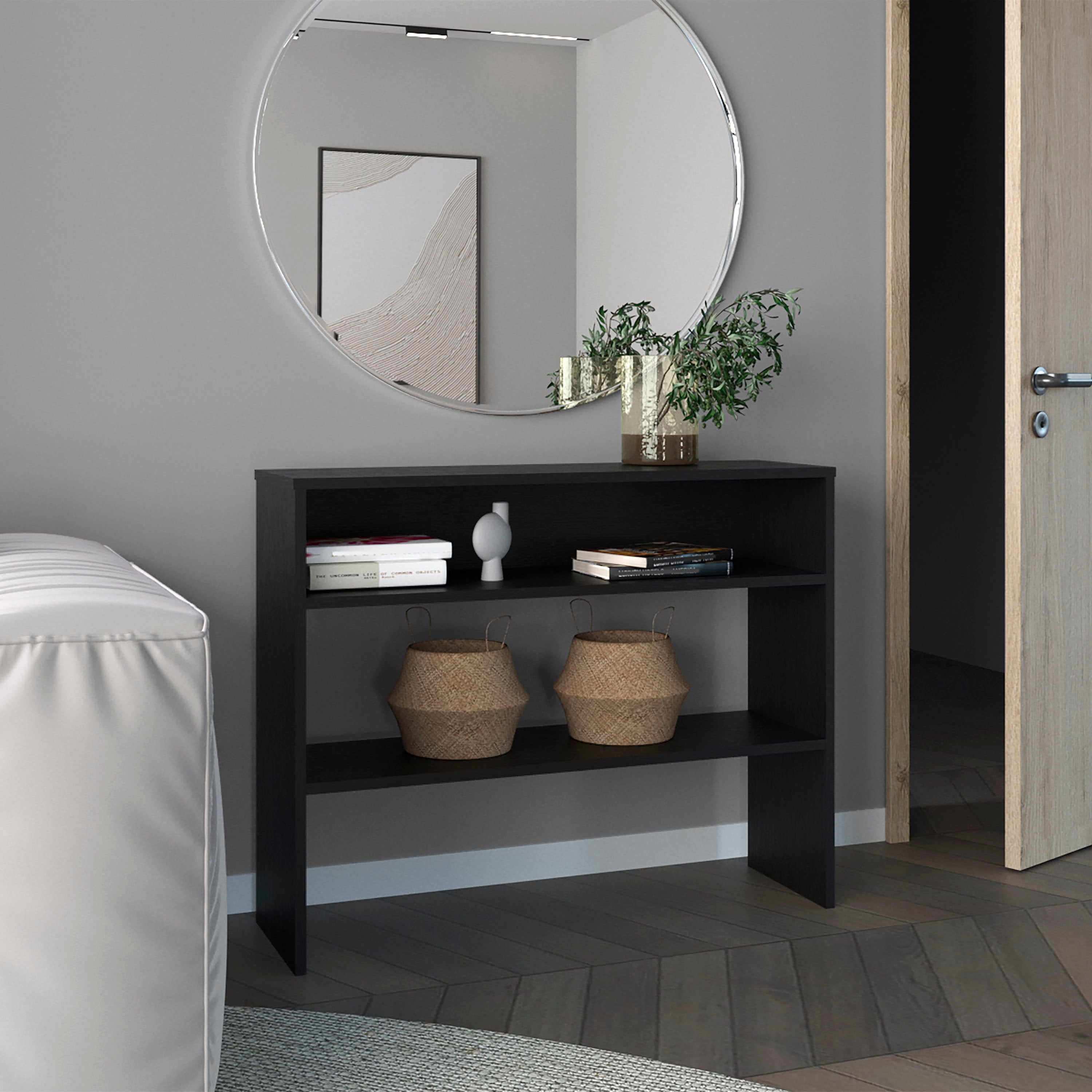 Saxman Library Desk with 2 Shelves and 2 Legs, Black - Luciddepo