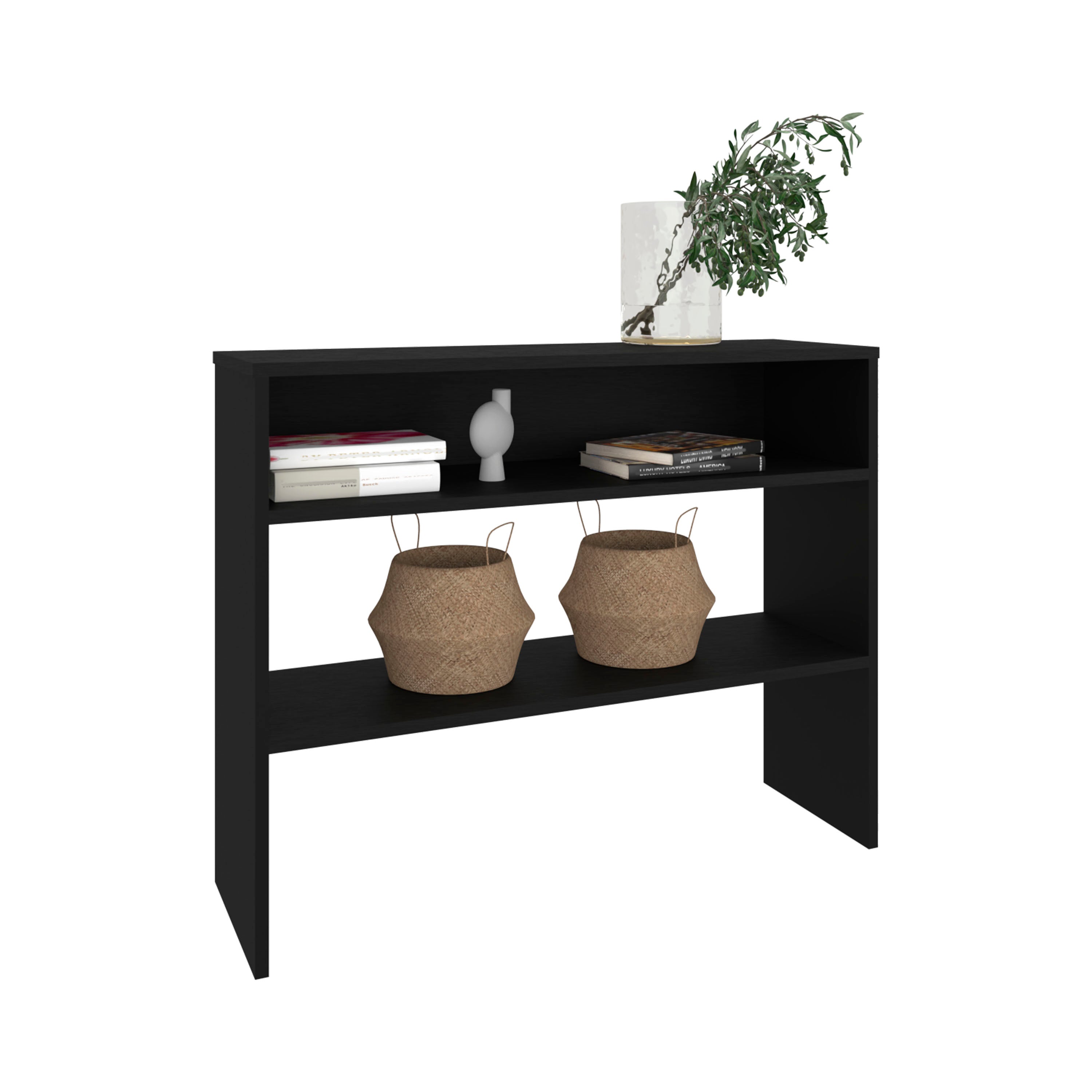 Saxman Library Desk with 2 Shelves and 2 Legs, Black - Luciddepo