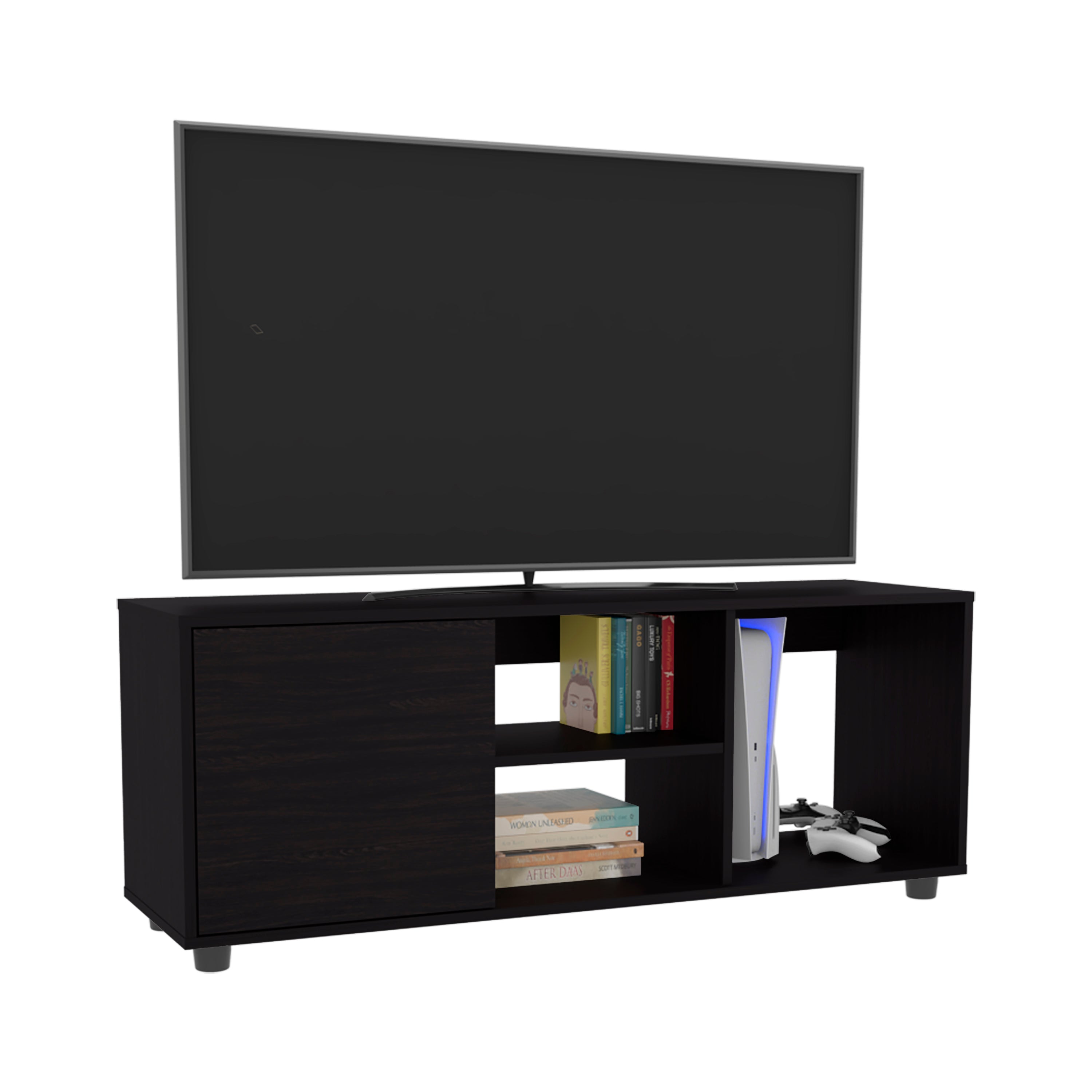 Penndel Tv Stand, 1 Door, 4 Shelves, 55" TV Capacity, White - Luciddepo