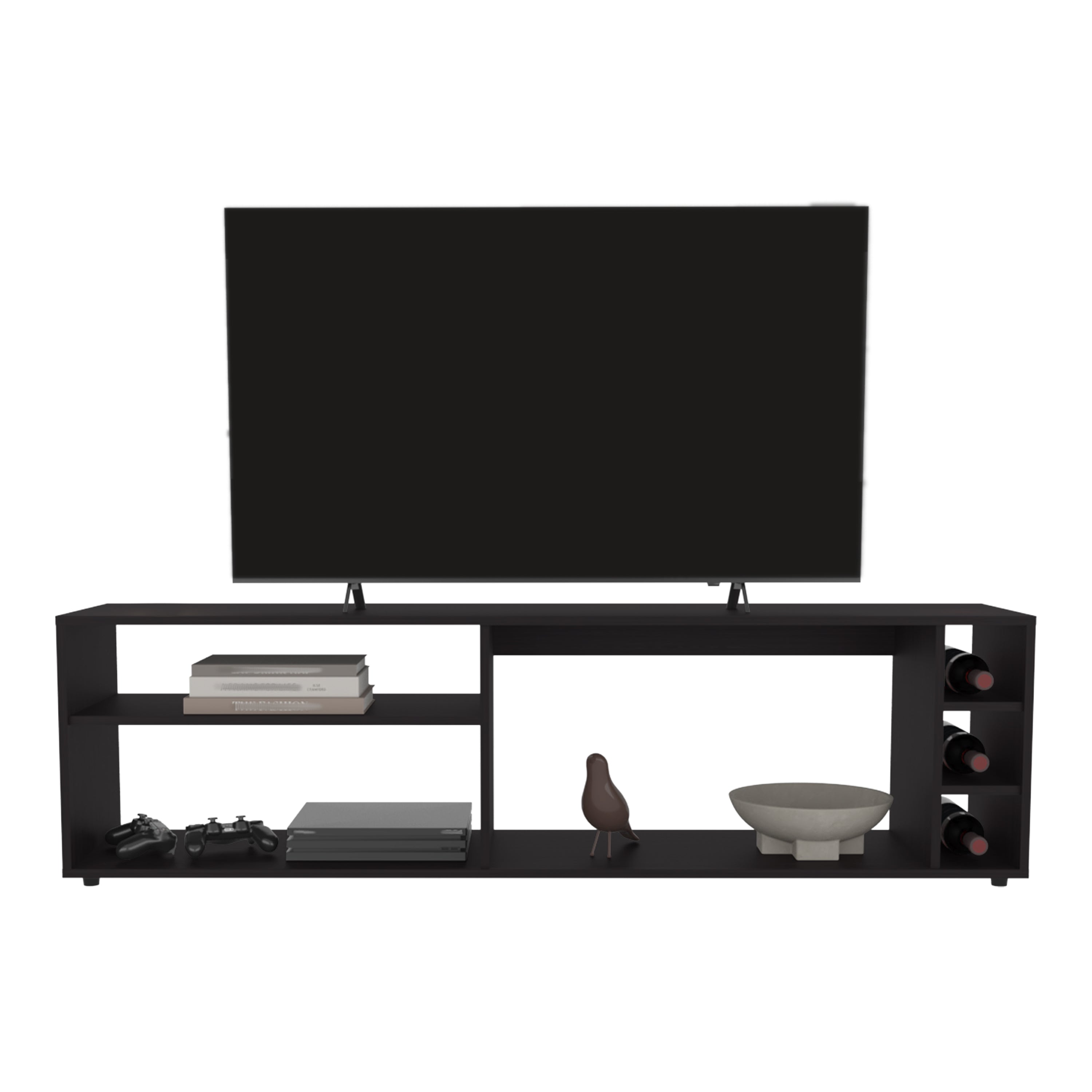 Weir Tv Stand, 6 Shelves, 60" TV Capacity, Black Wengue - Luciddepo